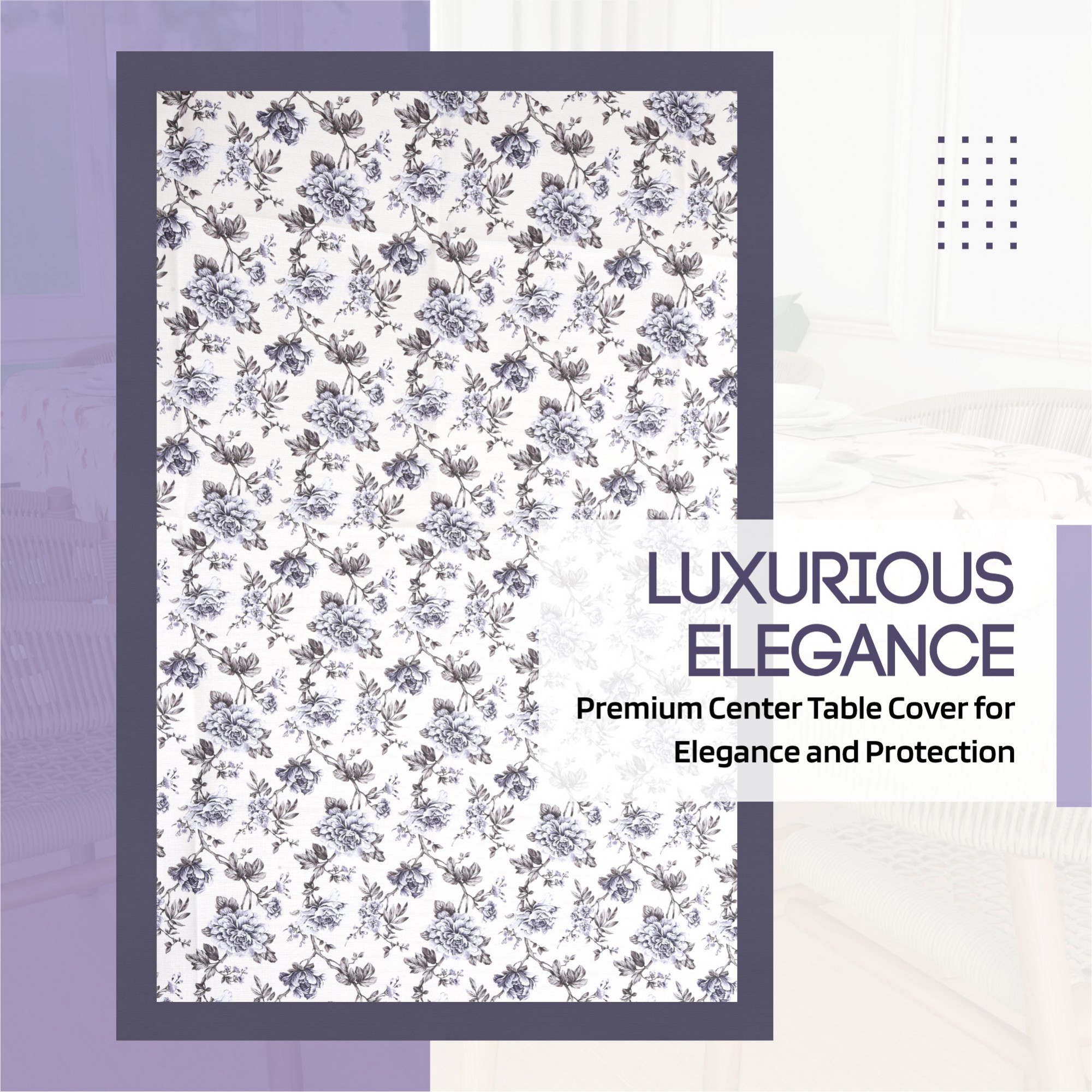 Kuber Industries Center Table Cover  40x60 Inch  Indoor  Outdoor Table Cover  Kitchen Dining Table Cloths  Cotton 4 Seater Table Cover  Blue Rose American Slub 816   CTC  Cream