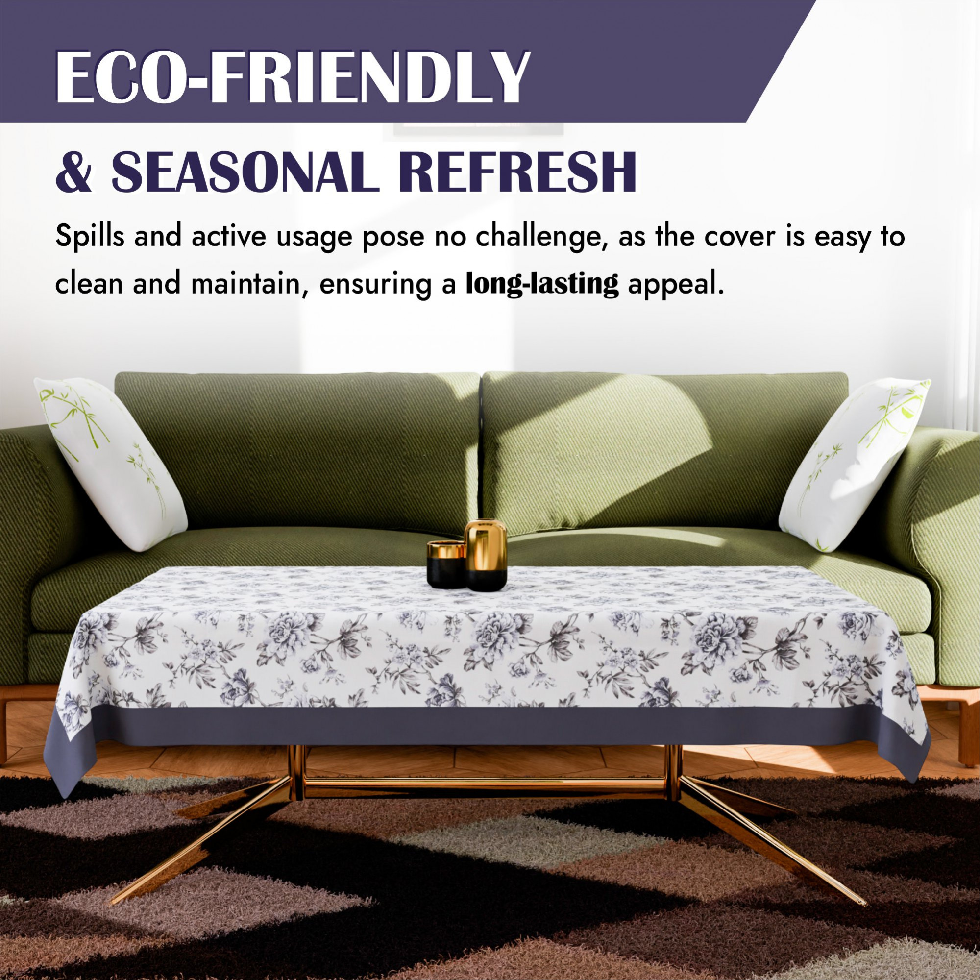 Kuber Industries Center Table Cover  40x60 Inch  Indoor  Outdoor Table Cover  Kitchen Dining Table Cloths  Cotton 4 Seater Table Cover  Blue Rose American Slub 816   CTC  Cream