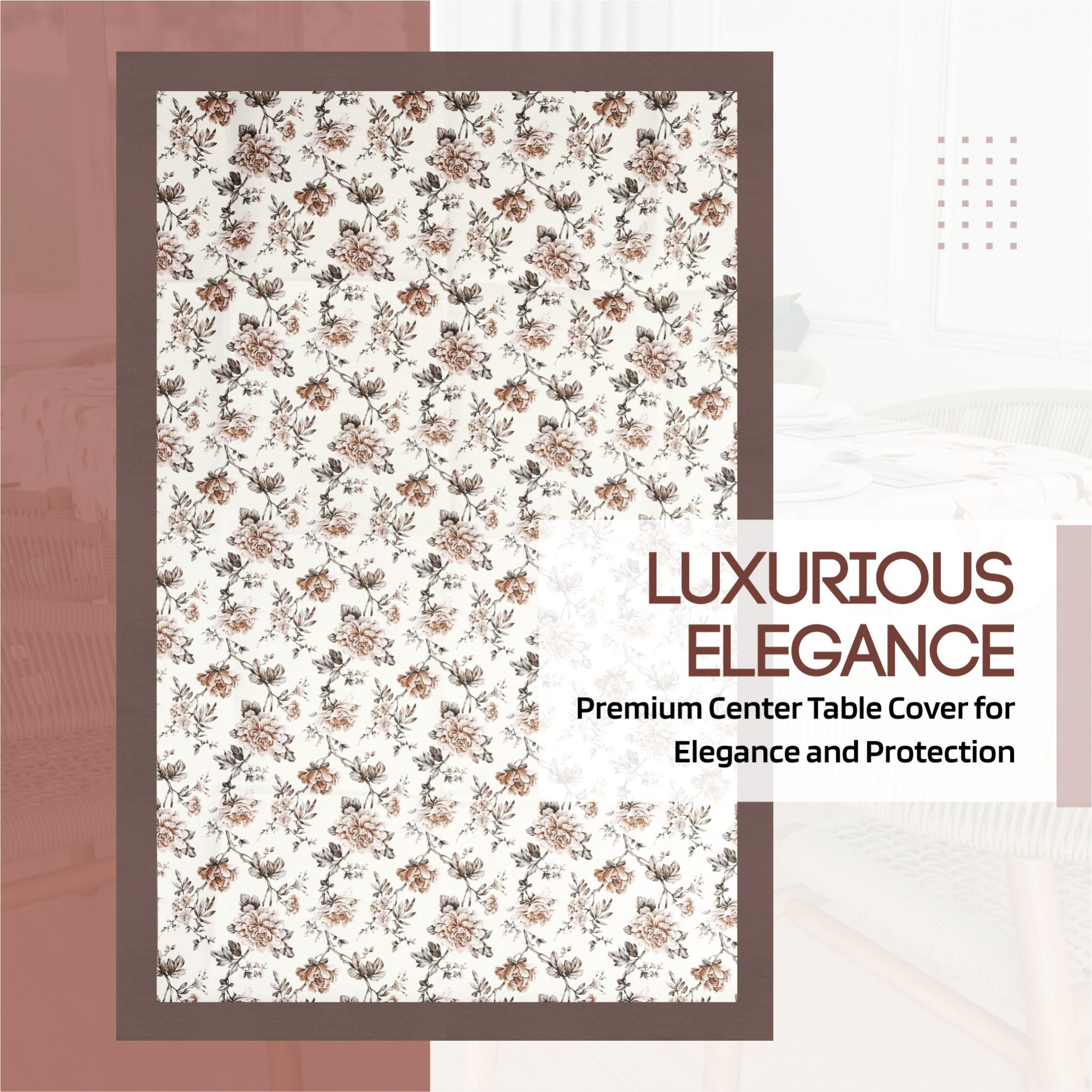 Kuber Industries Center Table Cover  40x60 Inch  Indoor  Outdoor Table Cover  Kitchen Dining Table Cloths  Cotton 4 Seater Table Cover  Brown Rose American Slub 816   CTC  Cream
