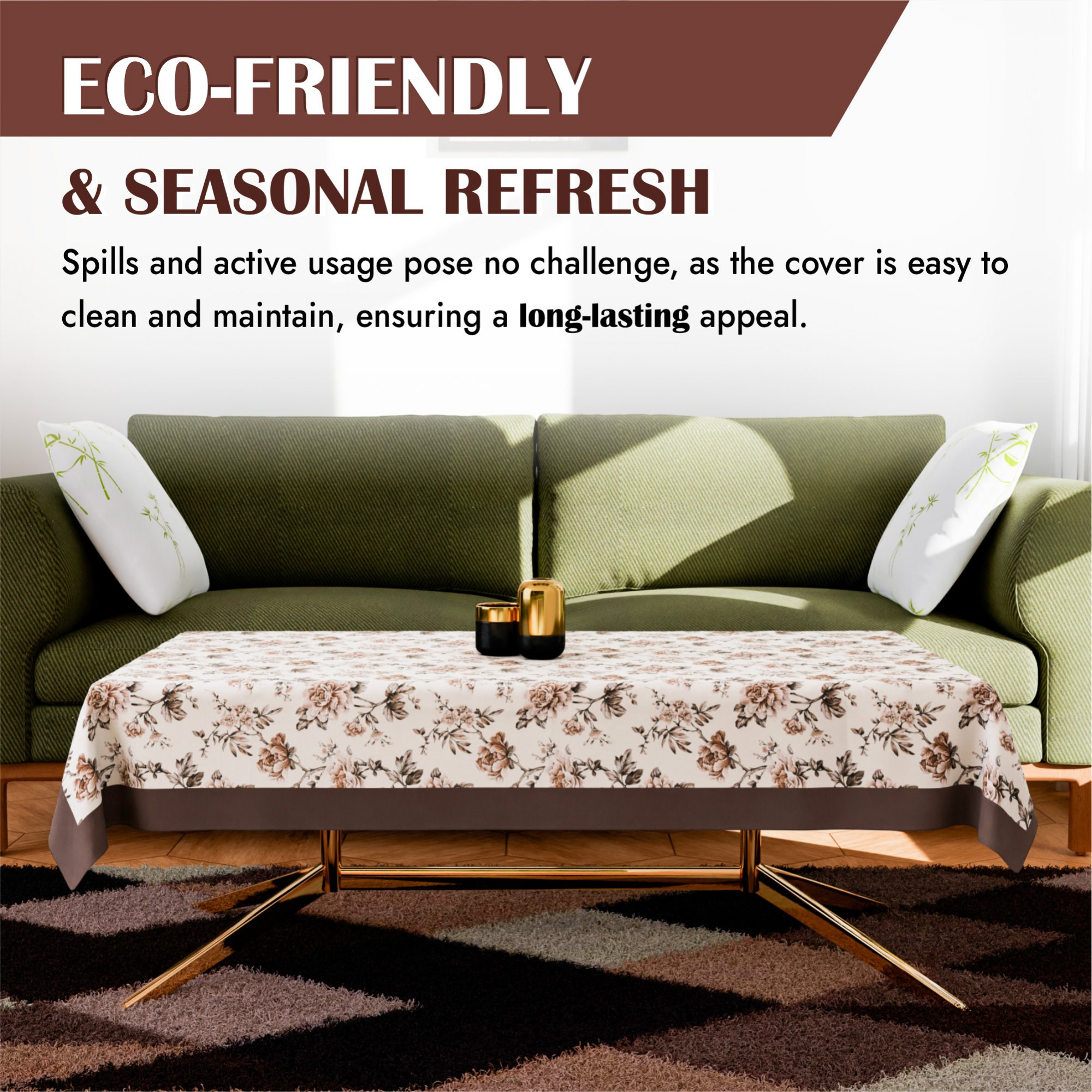 Kuber Industries Center Table Cover  40x60 Inch  Indoor  Outdoor Table Cover  Kitchen Dining Table Cloths  Cotton 4 Seater Table Cover  Brown Rose American Slub 816   CTC  Cream