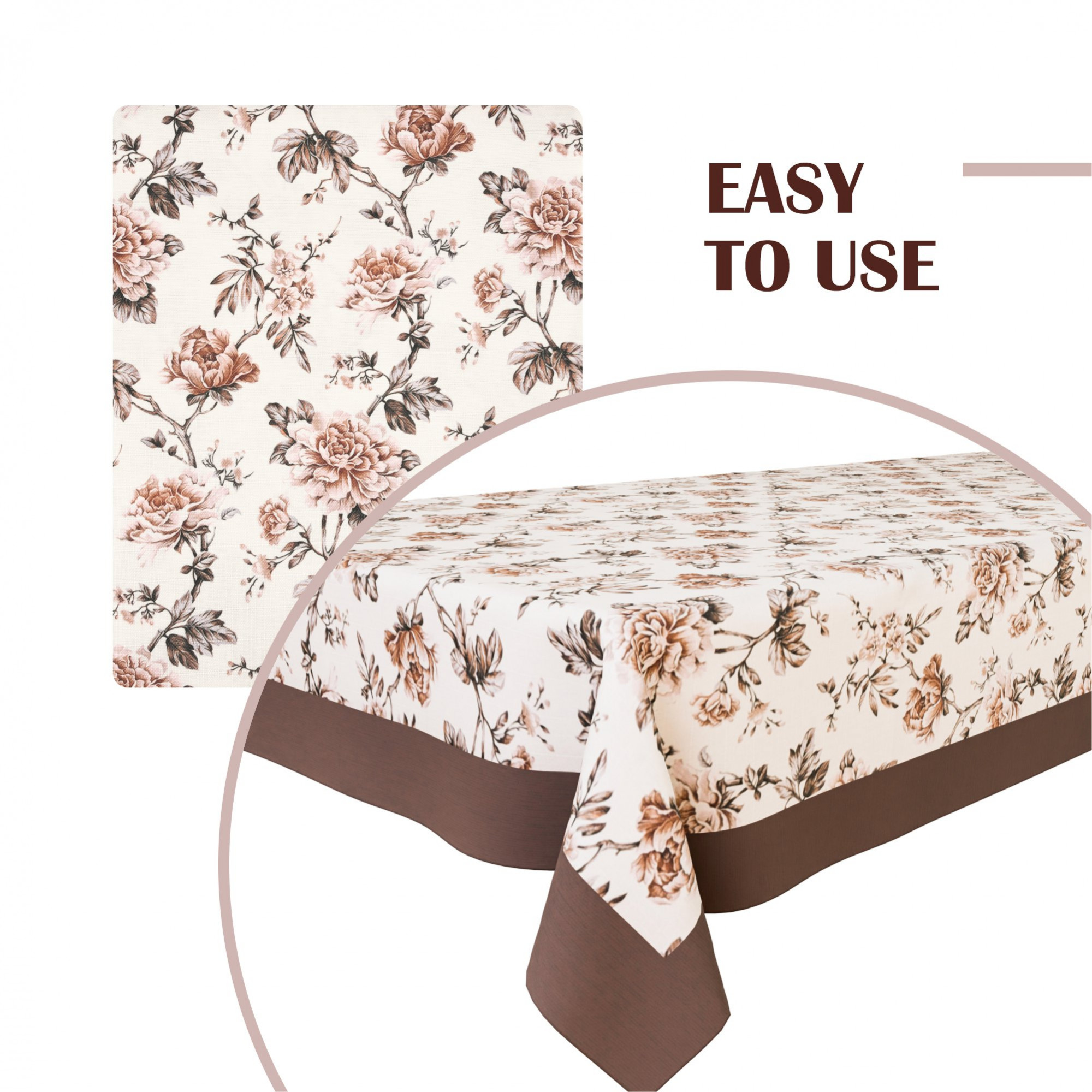 Kuber Industries Center Table Cover  40x60 Inch  Indoor  Outdoor Table Cover  Kitchen Dining Table Cloths  Cotton 4 Seater Table Cover  Brown Rose American Slub 816   CTC  Cream