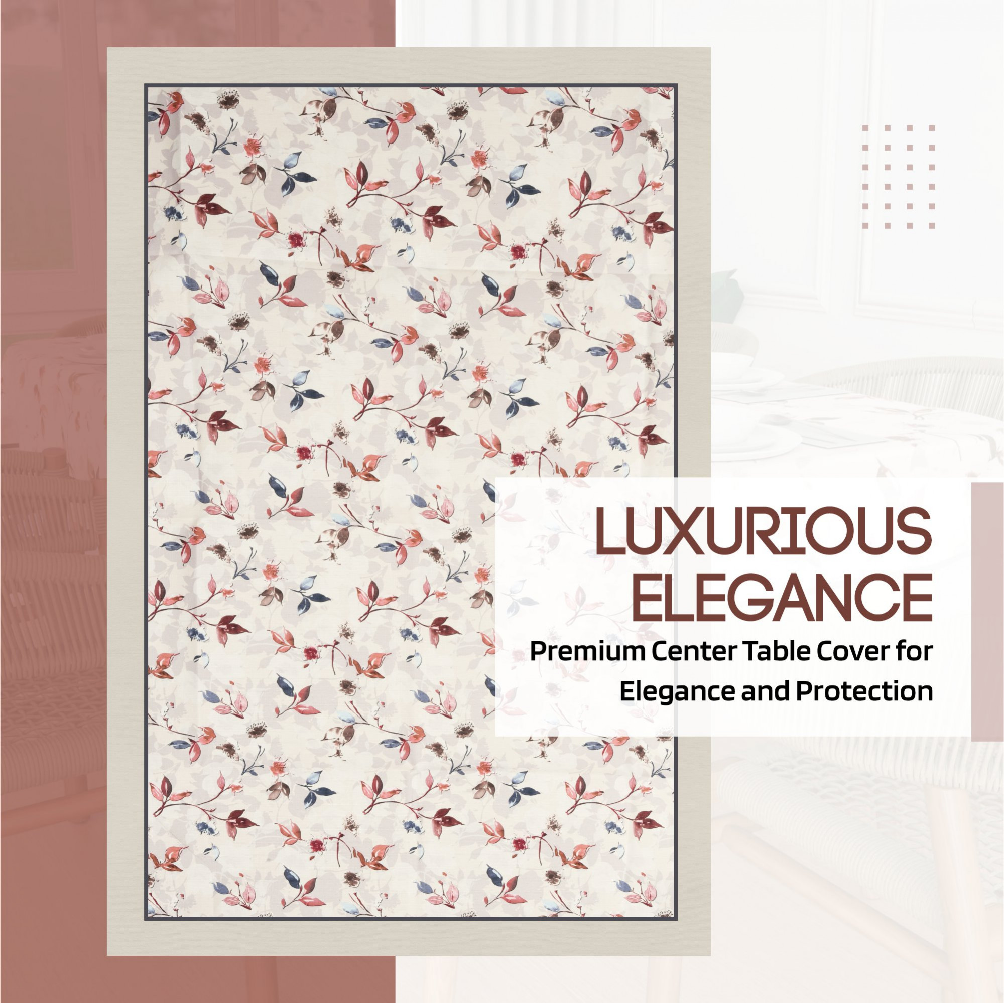 Kuber Industries Center Table Cover  40x60 Inch  Indoor  Outdoor Table Cover  Kitchen Dining Table Cloths  Cotton 4 Seater Table Cover  Blue Leaf American Slub 0024   CTC  Cream