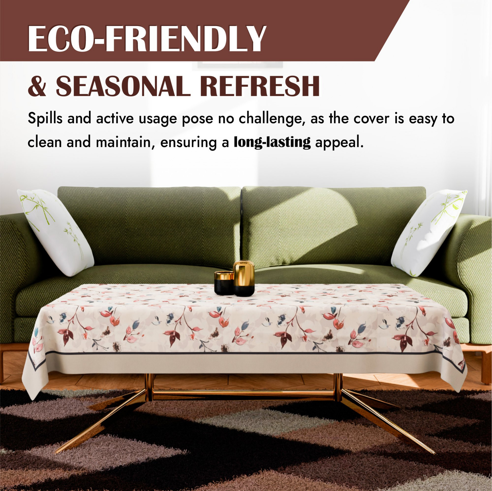 Kuber Industries Center Table Cover  40x60 Inch  Indoor  Outdoor Table Cover  Kitchen Dining Table Cloths  Cotton 4 Seater Table Cover  Blue Leaf American Slub 0024   CTC  Cream