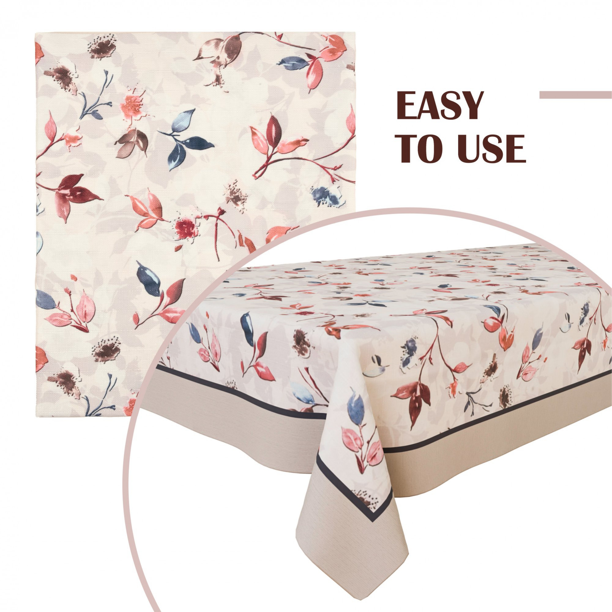 Kuber Industries Center Table Cover  40x60 Inch  Indoor  Outdoor Table Cover  Kitchen Dining Table Cloths  Cotton 4 Seater Table Cover  Blue Leaf American Slub 0024   CTC  Cream