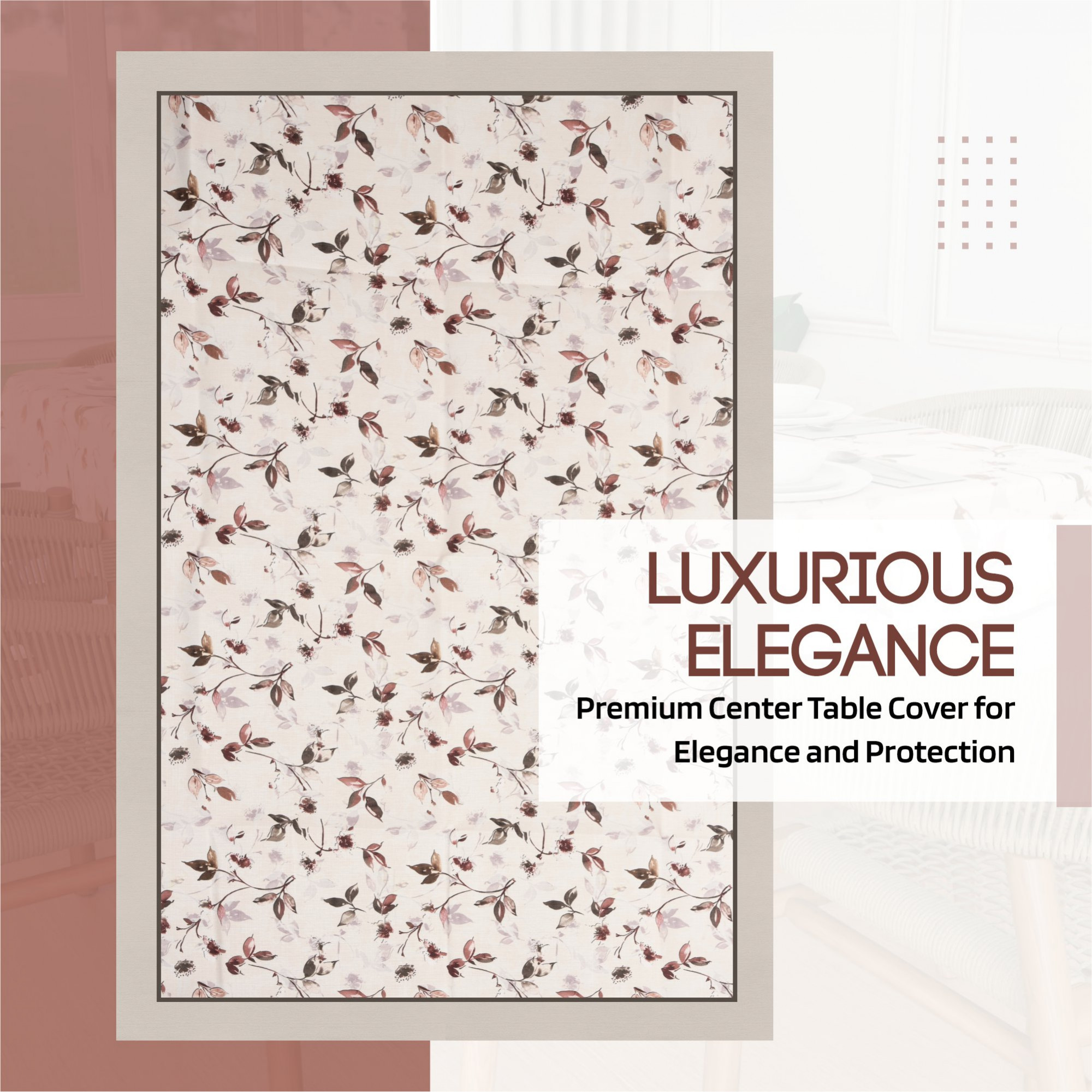 Kuber Industries Center Table Cover  40x60 Inch  Indoor  Outdoor Table Cover  Kitchen Dining Table Cloths  Cotton 4 Seater Table Cover  Brown Leaf American Slub 0024   CTC  Cream