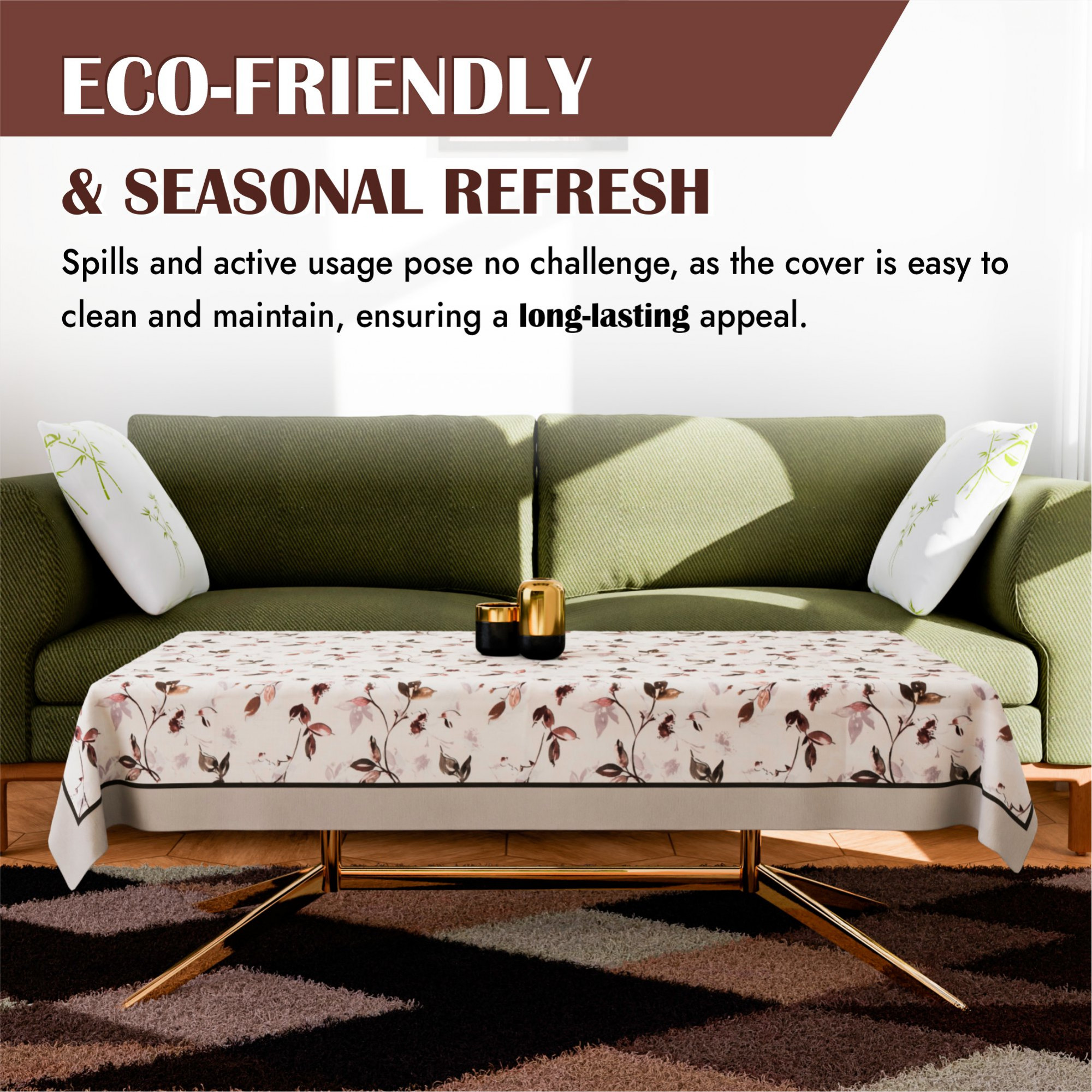 Kuber Industries Center Table Cover  40x60 Inch  Indoor  Outdoor Table Cover  Kitchen Dining Table Cloths  Cotton 4 Seater Table Cover  Brown Leaf American Slub 0024   CTC  Cream