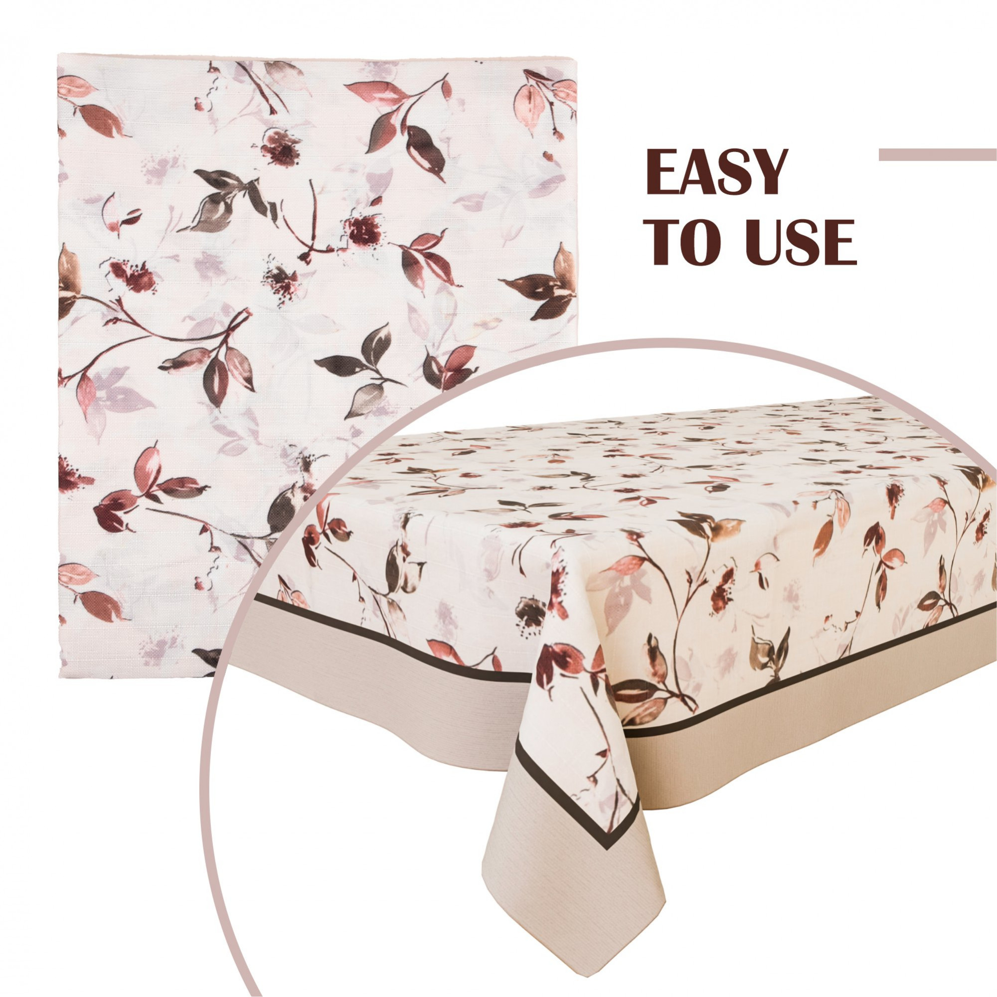 Kuber Industries Center Table Cover  40x60 Inch  Indoor  Outdoor Table Cover  Kitchen Dining Table Cloths  Cotton 4 Seater Table Cover  Brown Leaf American Slub 0024   CTC  Cream