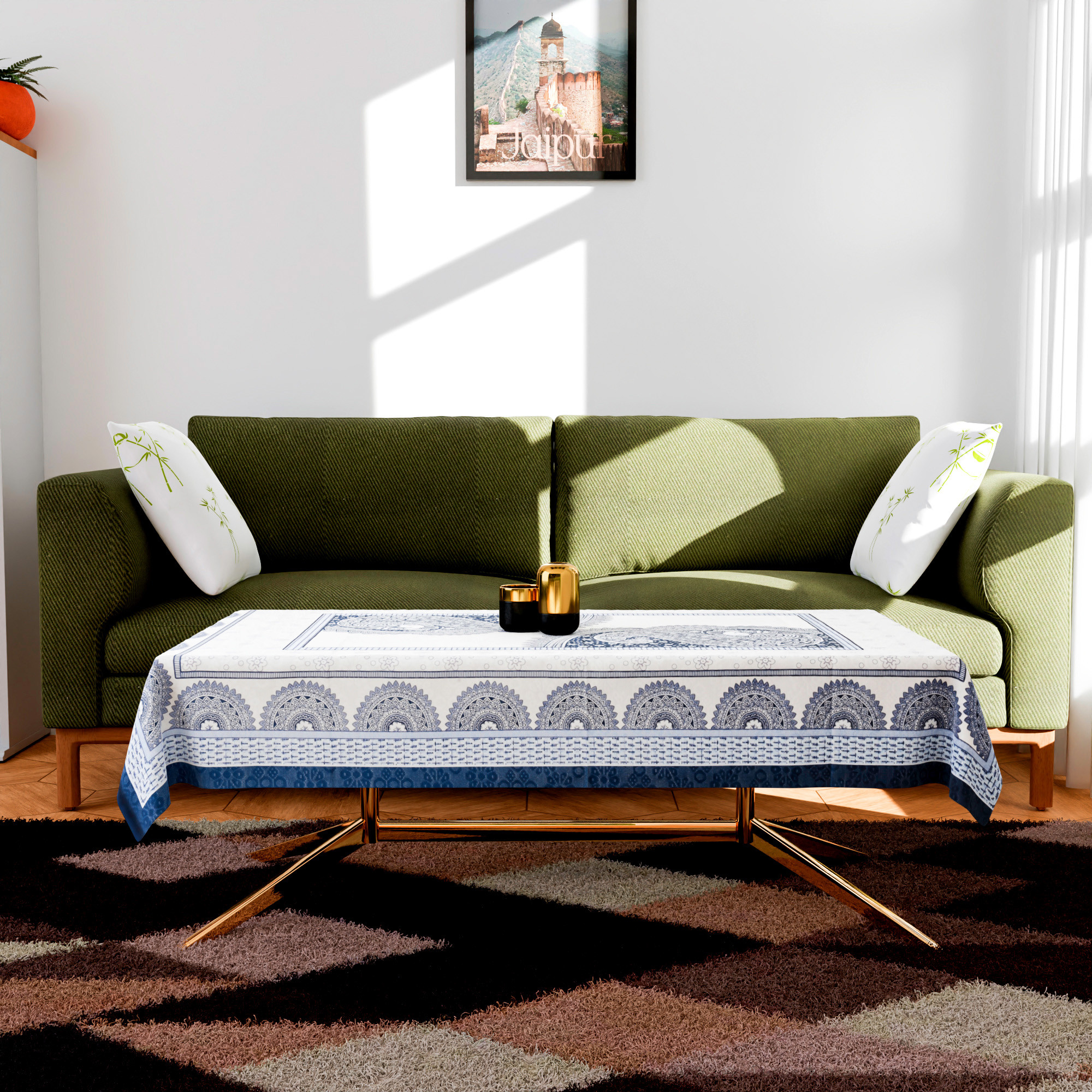 Kuber Industries Center Table Cover  40x60 Inch  Indoor  Outdoor Table Cover  Net 4 Seater Table Cover  Table Protector Cover for Home  Mor Digital Print-837  CTC  Blue