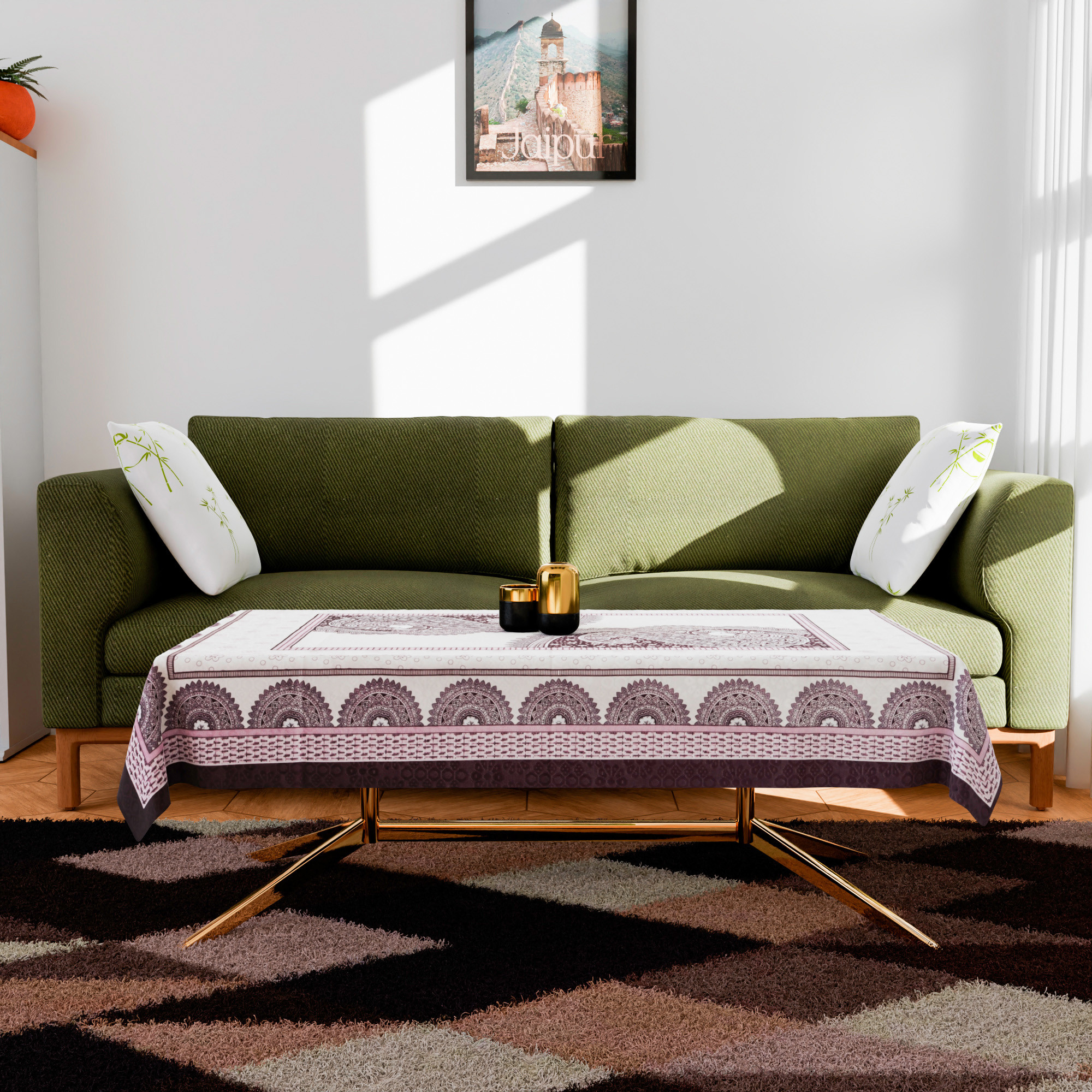 Kuber Industries Center Table Cover  40x60 Inch  Indoor  Outdoor Table Cover  Net 4 Seater Table Cover  Table Protector Cover for Home  Mor Digital Print-837  CTC  Purple