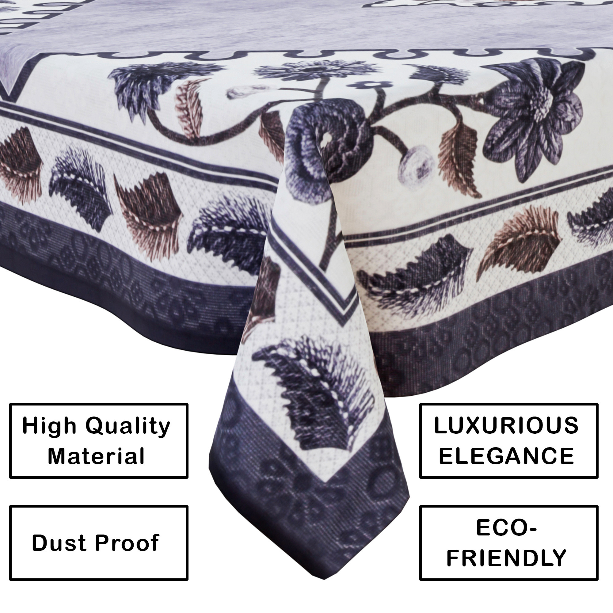 Kuber Industries Center Table Cover  40x60 Inch  Indoor  Outdoor Table Cover  Net 4 Seater Table Cover  Table Protector Cover for Home  Flower Digital Triangle Border Print-753  CTC  Grey