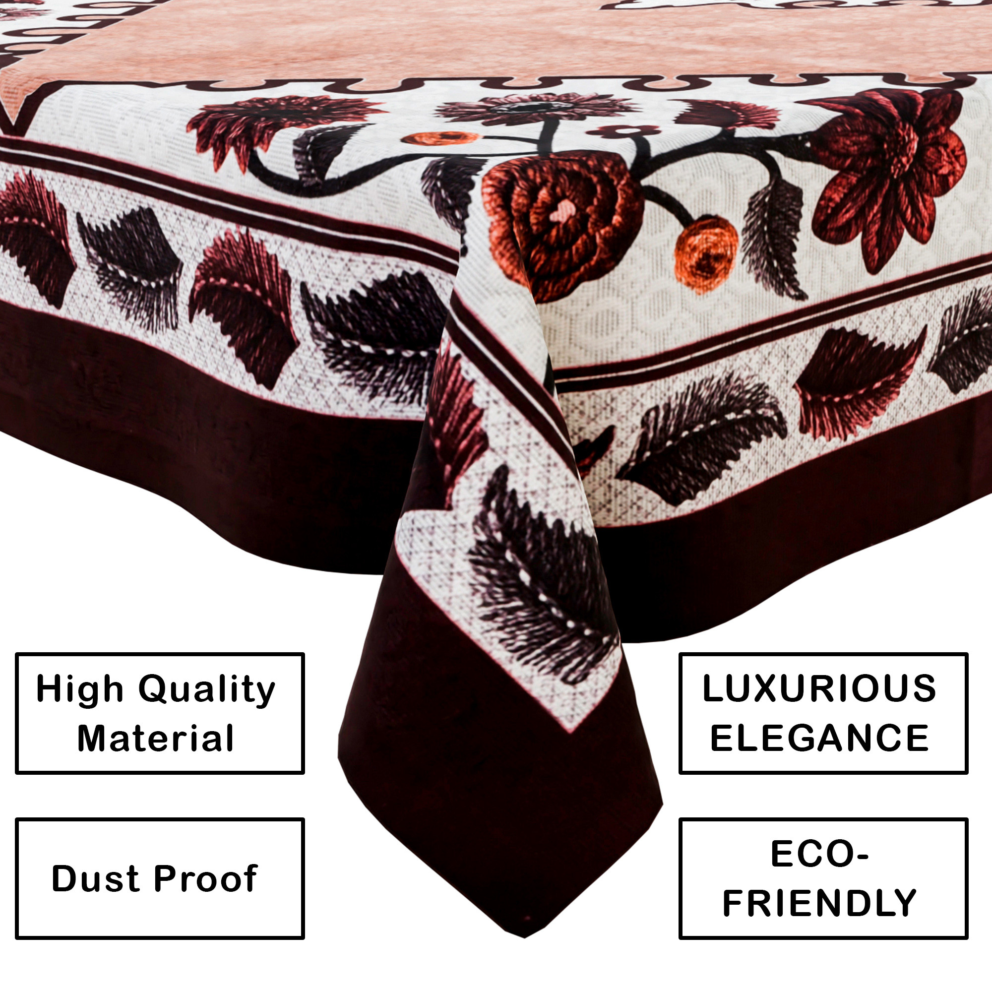Kuber Industries Center Table Cover  40x60 Inch  Indoor  Outdoor Table Cover  Net 4 Seater Table Cover  Table Protector Cover for Home  Flower Digital Triangle Border Print-753  CTC  Brown