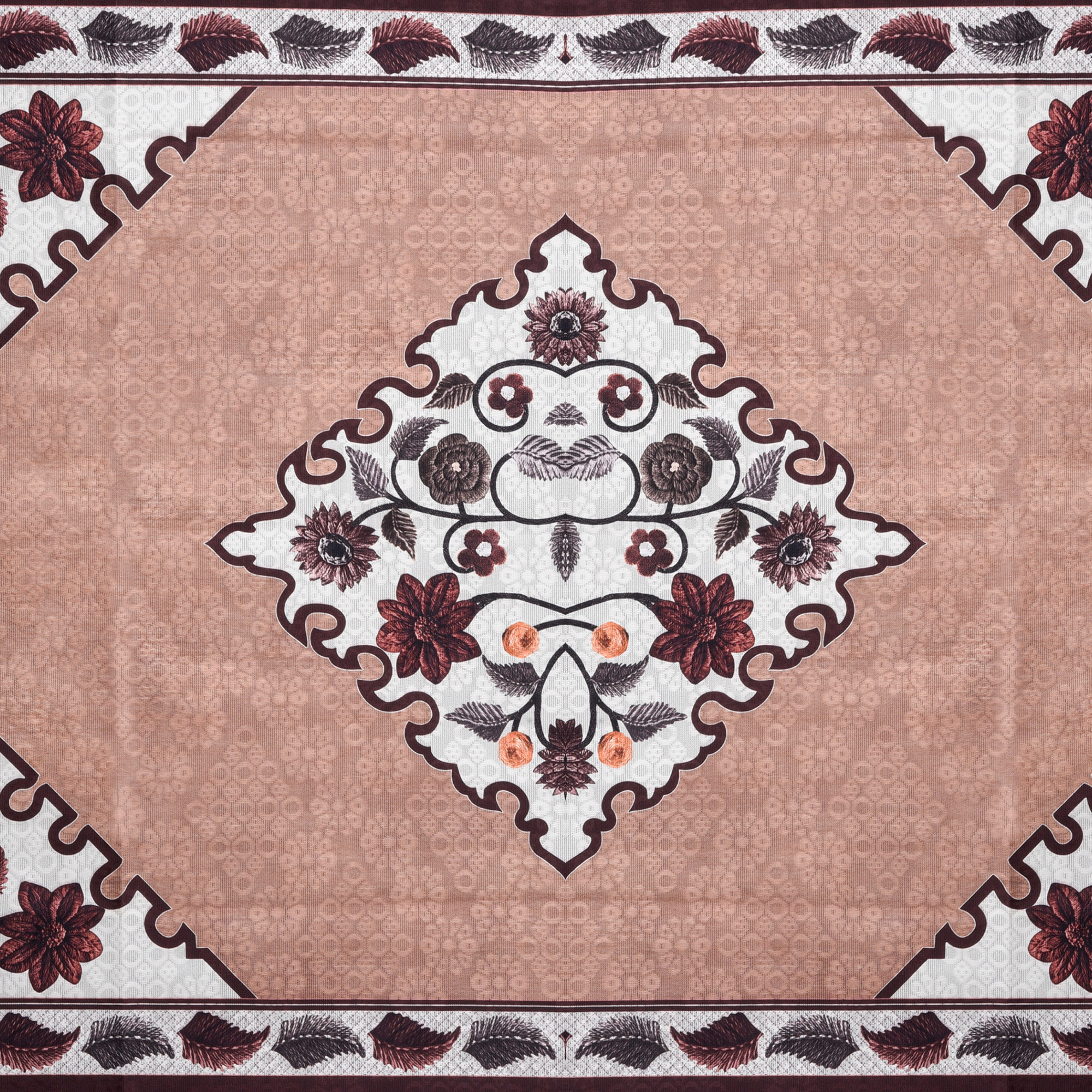 Kuber Industries Center Table Cover  40x60 Inch  Indoor  Outdoor Table Cover  Net 4 Seater Table Cover  Table Protector Cover for Home  Flower Digital Triangle Border Print-753  CTC  Brown