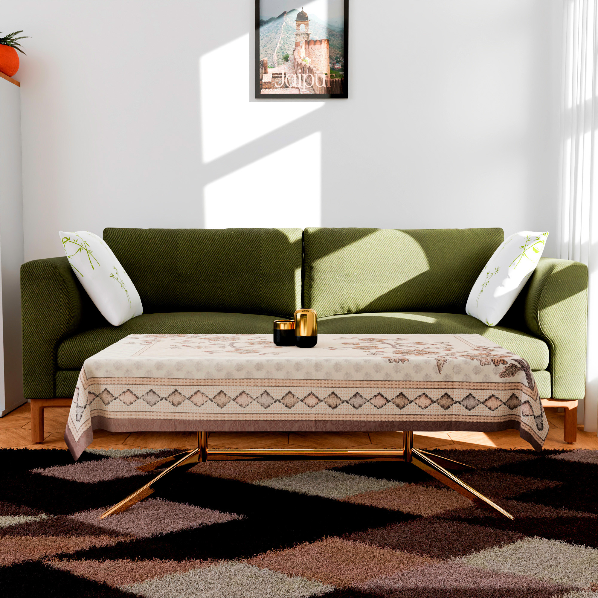 Kuber Industries Center Table Cover  40x60 Inch  Indoor  Outdoor Table Cover  Net 4 Seater Table Cover  Table Protector Cover for Home  Flower Digital Embroidery Print-730  CTC  Brown