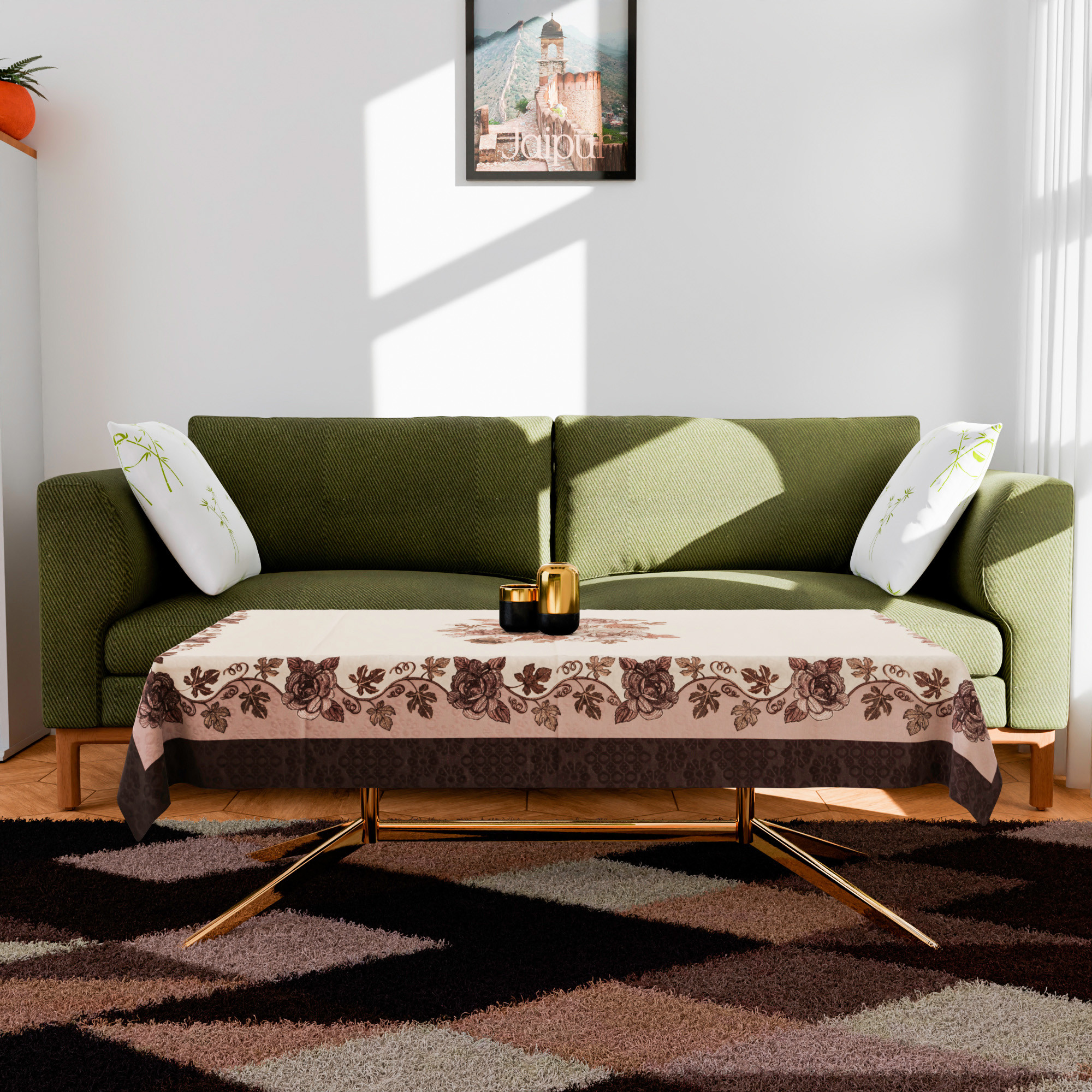 Kuber Industries Center Table Cover  40x60 Inch  Indoor  Outdoor Table Cover  Net 4 Seater Table Cover  Table Protector Cover for Home  Rose Digital Embroidery Print-640  CTC  Brown