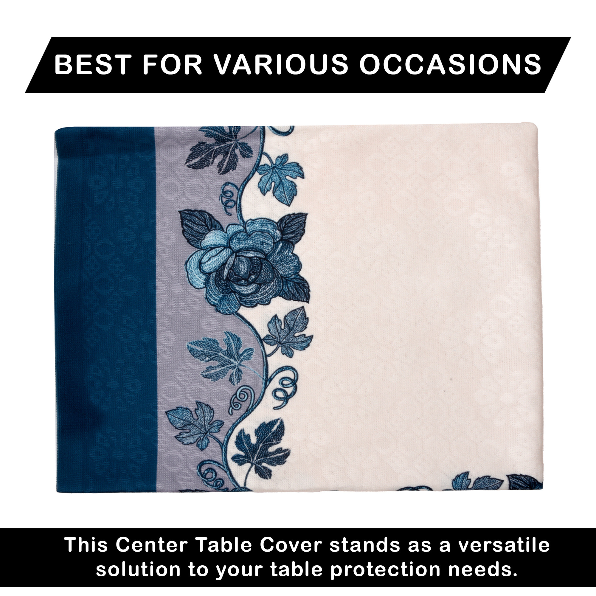 Kuber Industries Center Table Cover  40x60 Inch  Indoor  Outdoor Table Cover  Net 4 Seater Table Cover  Table Protector Cover for Home  Rose Digital Embroidery Print-640  CTC  Blue