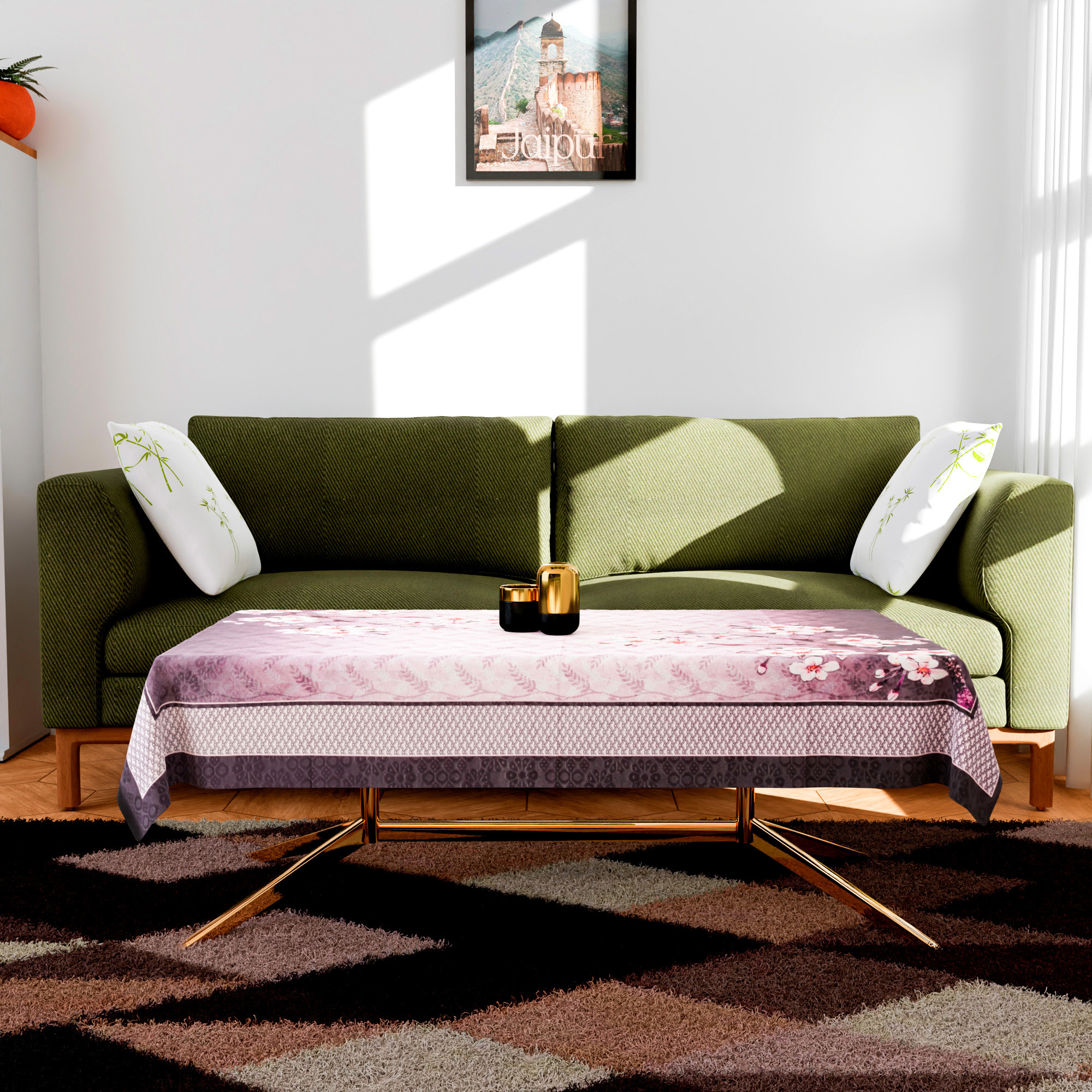 Kuber Industries Center Table Cover  40x60 Inch  Indoor  Outdoor Table Cover  Net 4 Seater Table Cover  Table Protector Cover for Home  Flower Digital Print-637  CTC  Pink  Purple