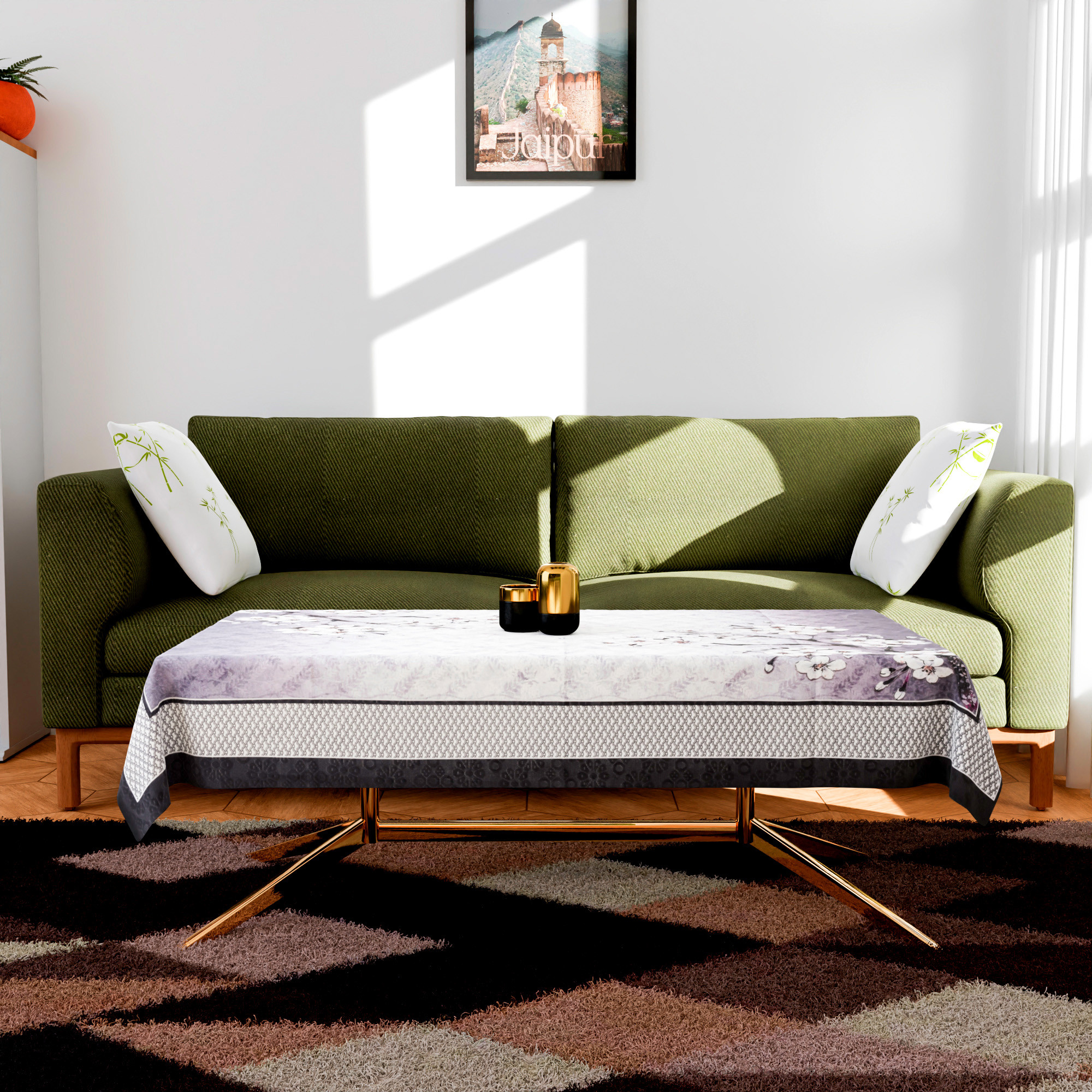 Kuber Industries Center Table Cover  40x60 Inch  Indoor  Outdoor Table Cover  Net 4 Seater Table Cover  Table Protector Cover for Home  Flower Digital Print-637  CTC  Grey  White