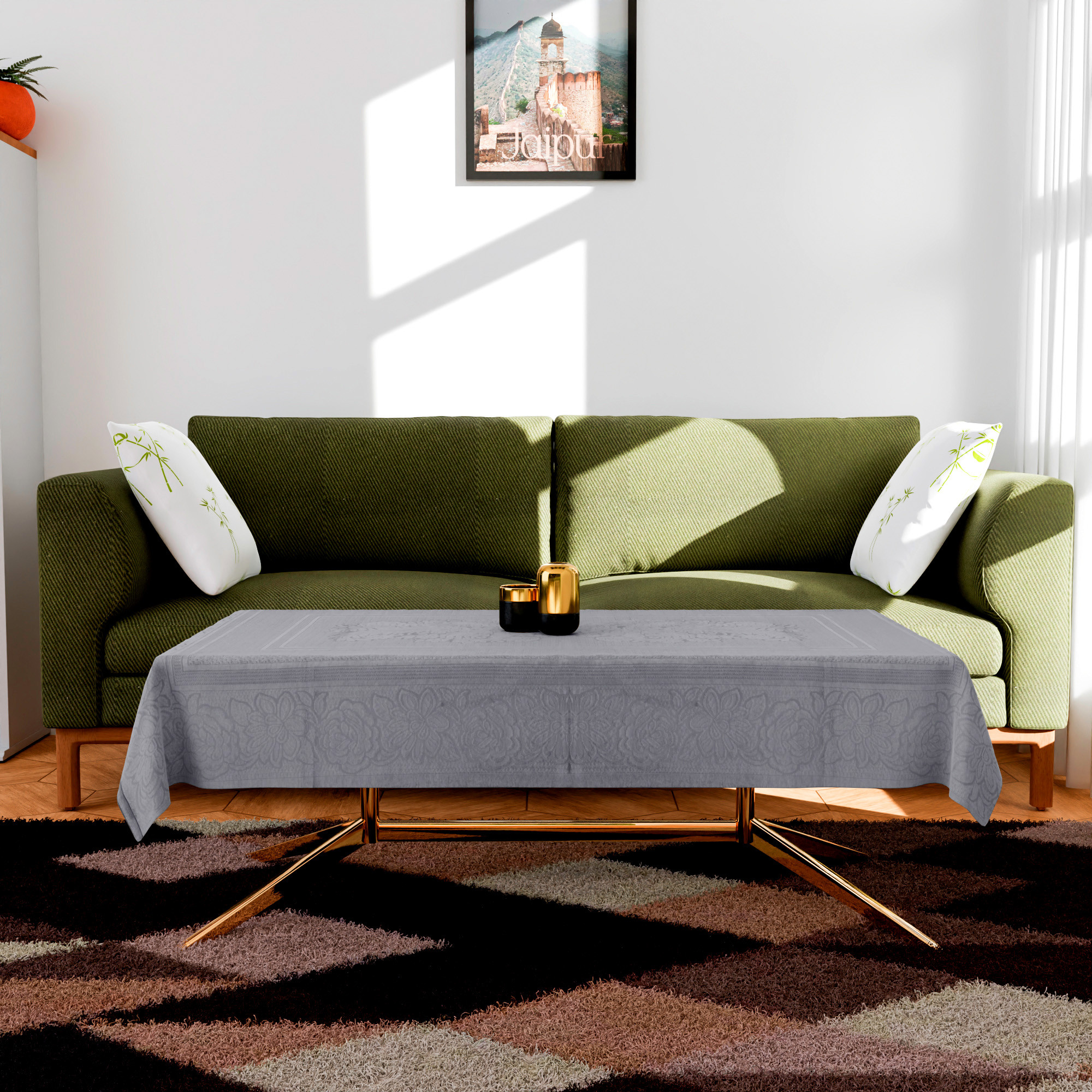 Kuber Industries Center Table Cover  40x60 Inch  Indoor  Outdoor Table Cover  Net 4 Seater Table Cover  Coffee Table Cover  Table Protector Cover  Sun-Shine Print  CTC  Grey