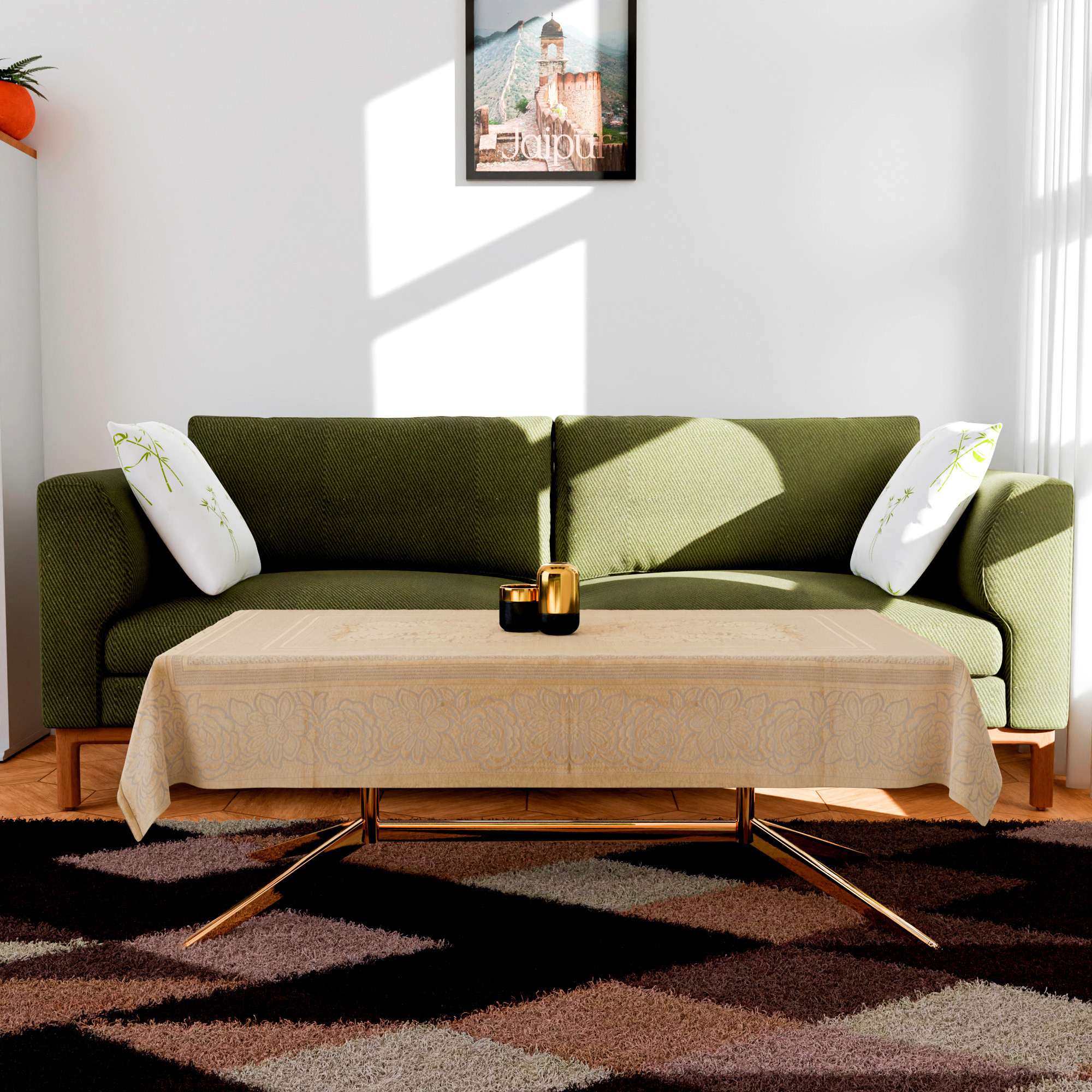 Kuber Industries Center Table Cover  40x60 Inch  Indoor  Outdoor Table Cover  Net 4 Seater Table Cover  Coffee Table Cover  Table Protector Cover  Sun-Shine Print  CTC  Golden