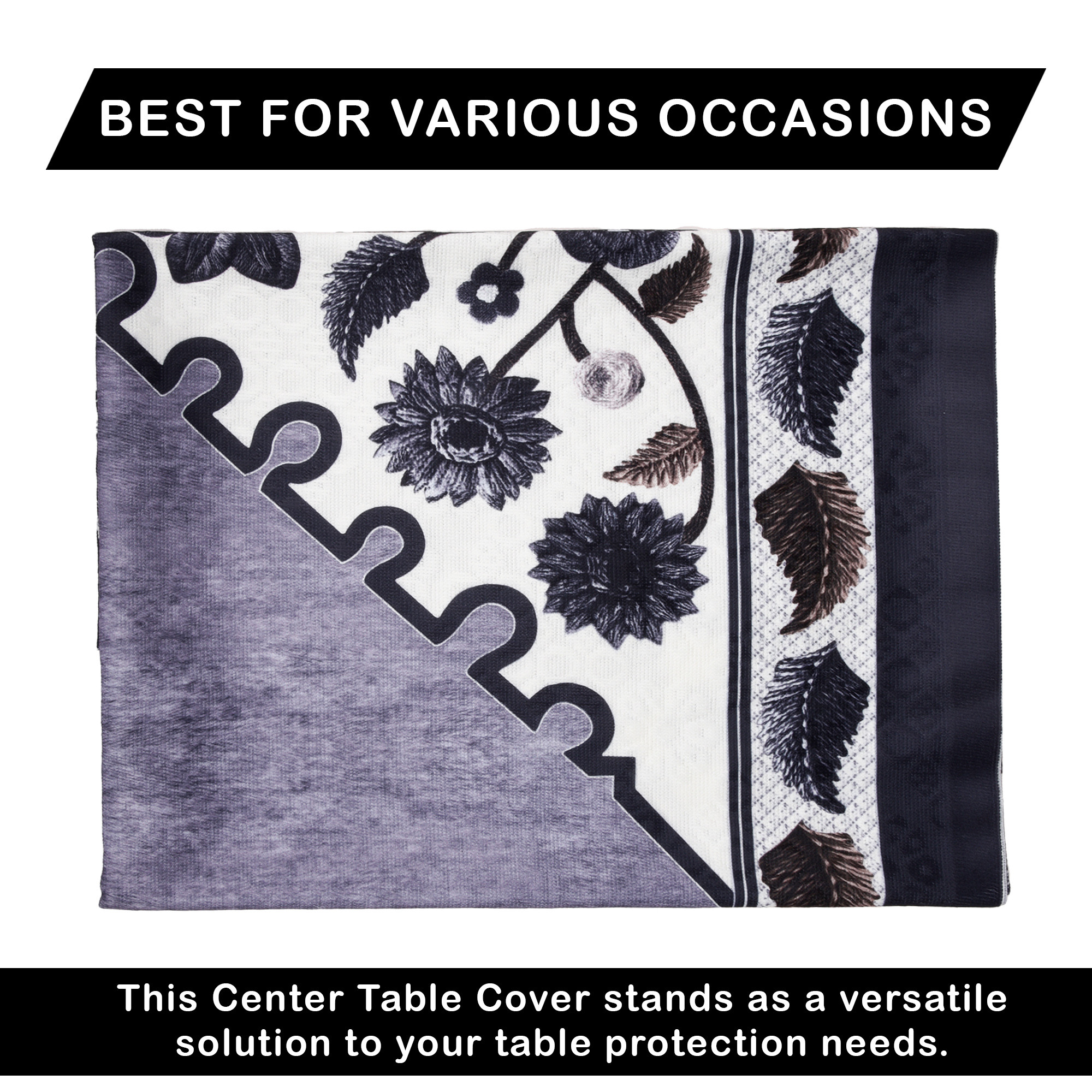 Kuber Industries Center Table Cover  40x60 Inch  Indoor  Outdoor Table Cover  Net 4 Seater Table Cover  Table Protector Cover for Home  Flower Digital Triangle Border Print-753  CTC  Grey