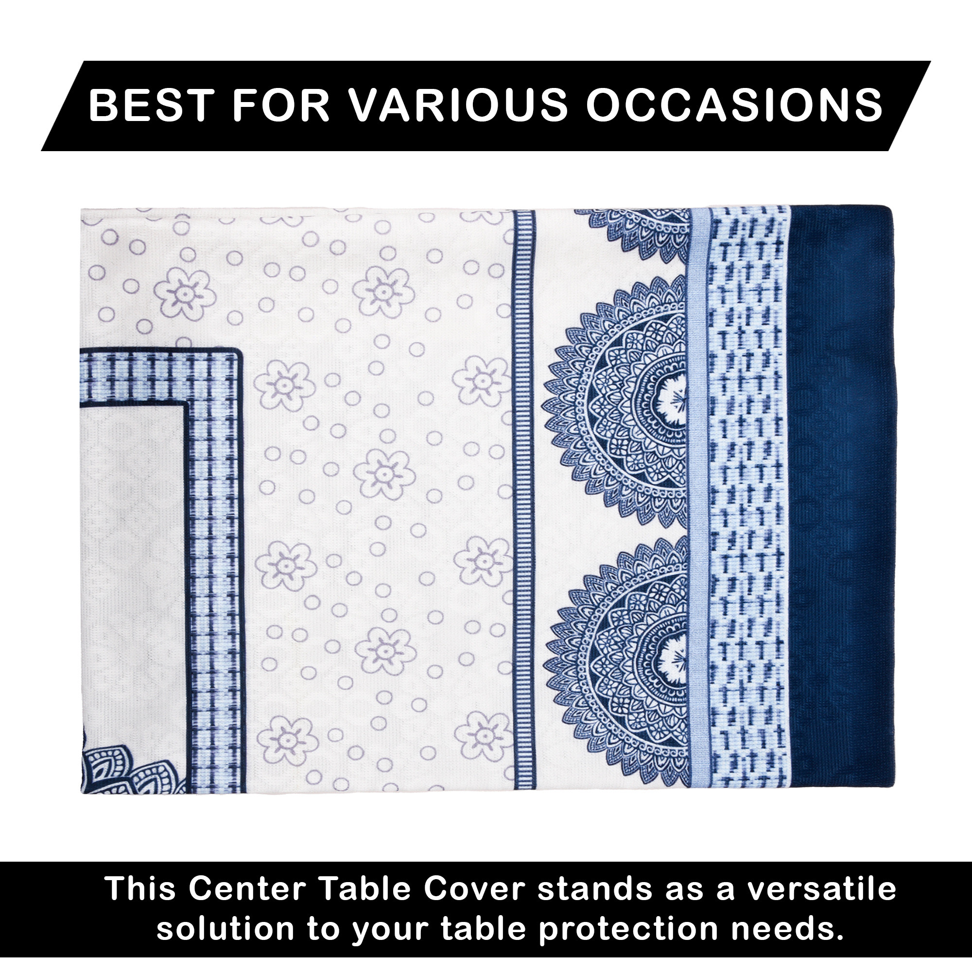 Kuber Industries Center Table Cover  40x60 Inch  Indoor  Outdoor Table Cover  Net 4 Seater Table Cover  Table Protector Cover for Home  Mor Digital Print-837  CTC  Blue