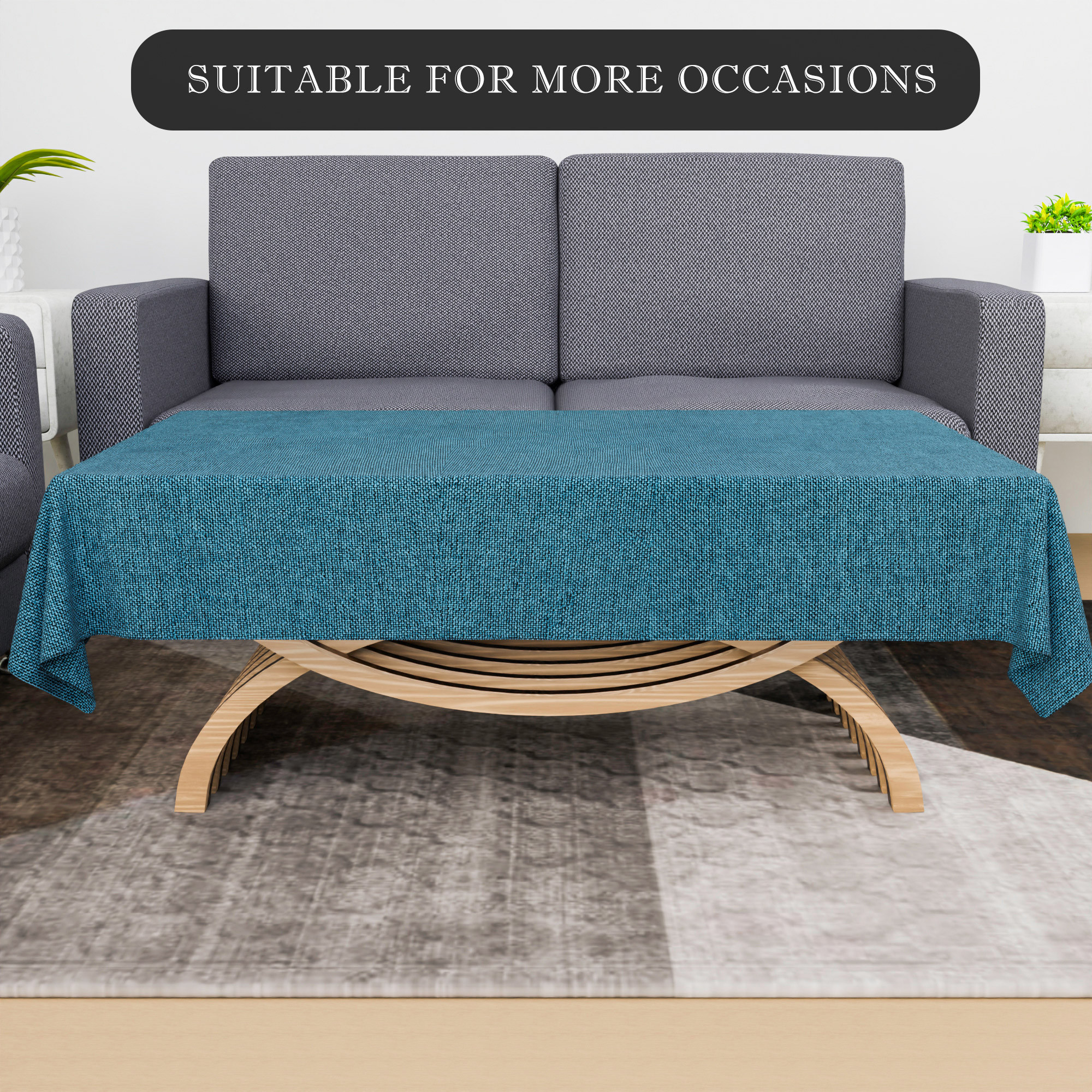 Kuber Industries Center Table Cover  40x60 Inch  Jute Fabric Table Cloth  4 Seater Kitchen Table Cloth  Tabletop Cover  Tea Table Cover  Decorative Table Cover  Study Table Cloth  Blue