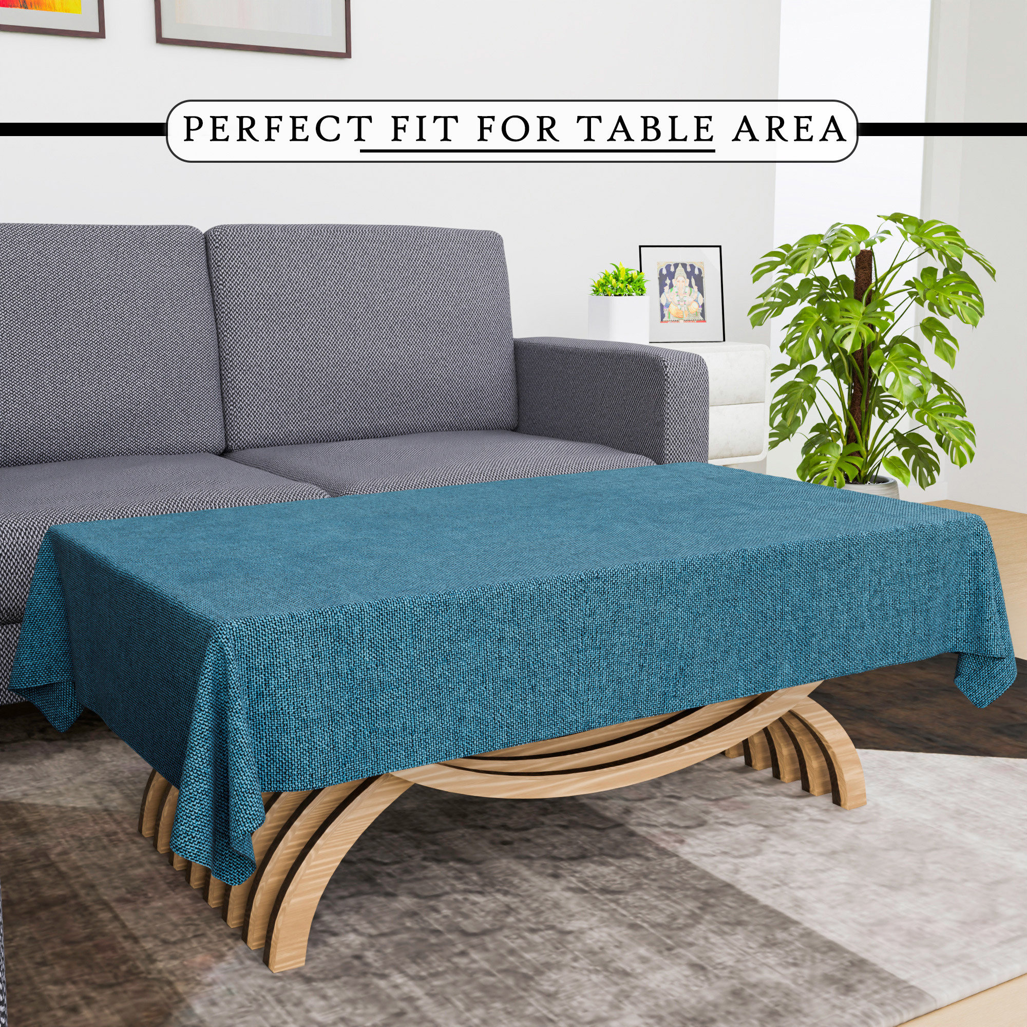 Kuber Industries Center Table Cover  40x60 Inch  Jute Fabric Table Cloth  4 Seater Kitchen Table Cloth  Tabletop Cover  Tea Table Cover  Decorative Table Cover  Study Table Cloth  Blue