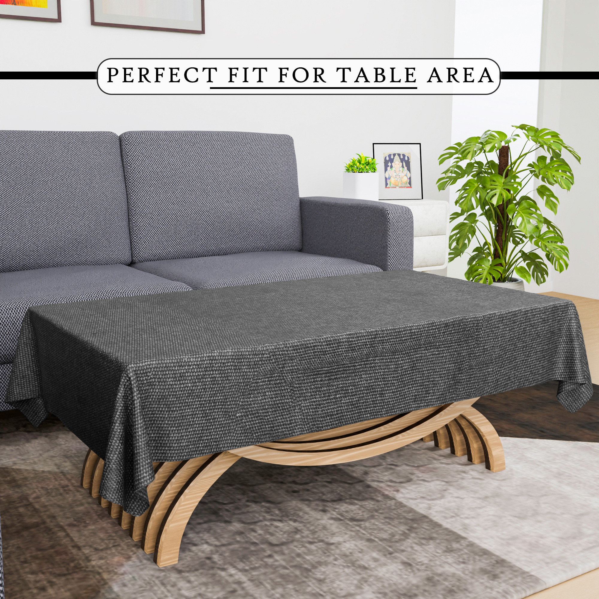 Kuber Industries Center Table Cover  40x60 Inch  Jute Fabric Table Cloth  Tabletop Cover  4 Seater Kitchen Table Cloth  Tea Table Cover  Decorative Table Cover  Study Table Cloth  Grey