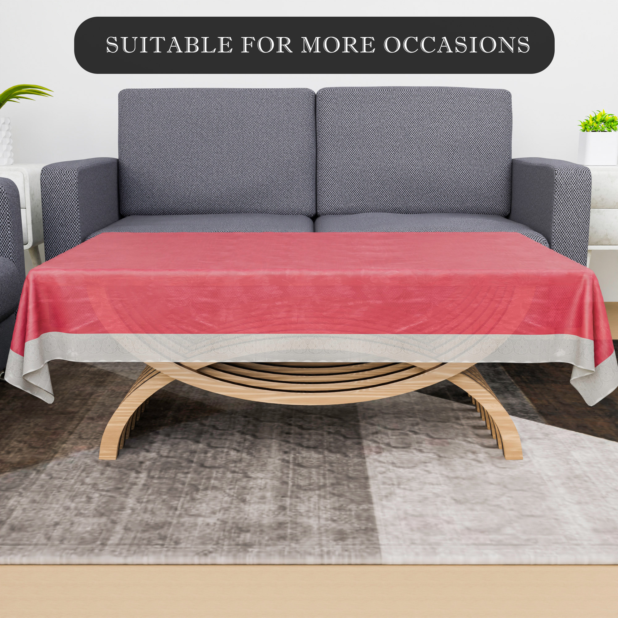 Kuber Industries Center Table Cover  40x60 Inch  PVC Table Cloth  4 Seater Kitchen Table Cloth  Tabletop Cover  Tea Table Cover  Decorative Table Cover  Self Design  Pink