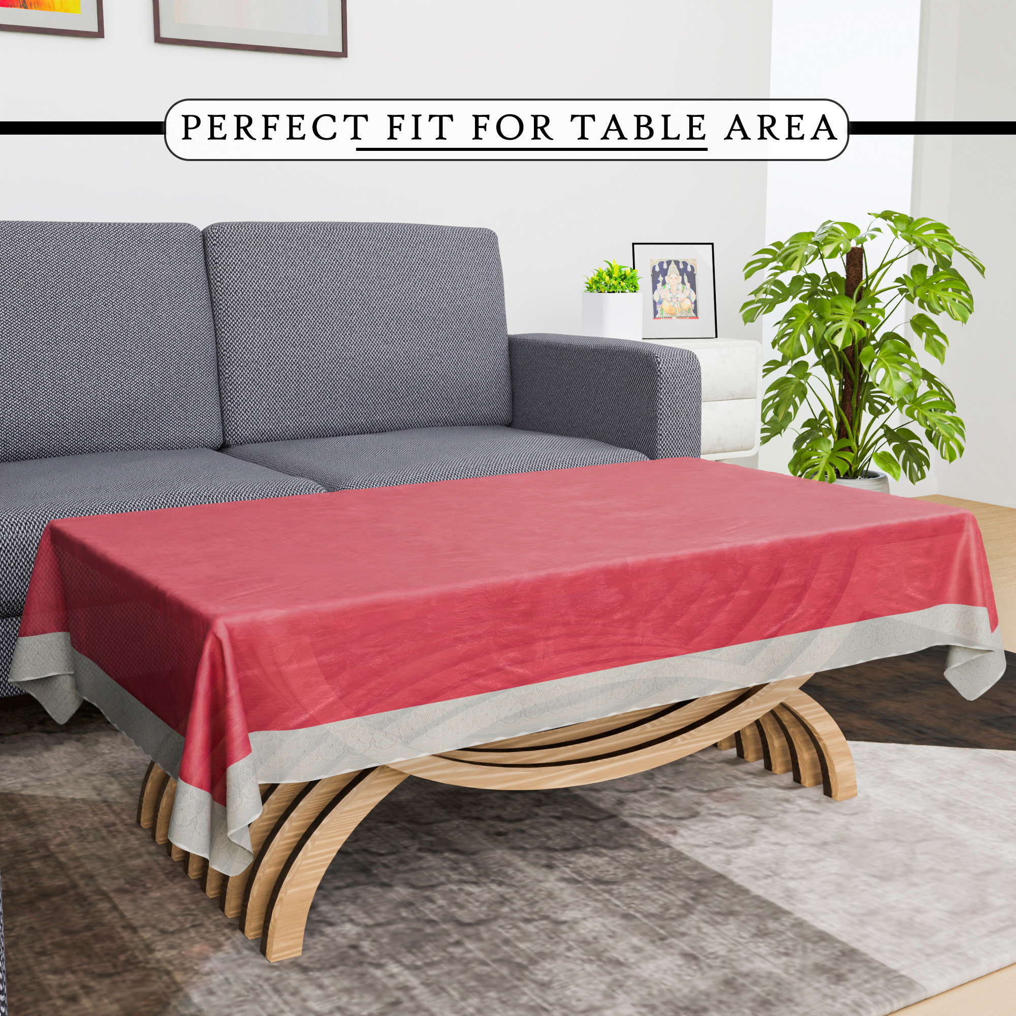 Kuber Industries Center Table Cover  40x60 Inch  PVC Table Cloth  4 Seater Kitchen Table Cloth  Tabletop Cover  Tea Table Cover  Decorative Table Cover  Self Design  Pink