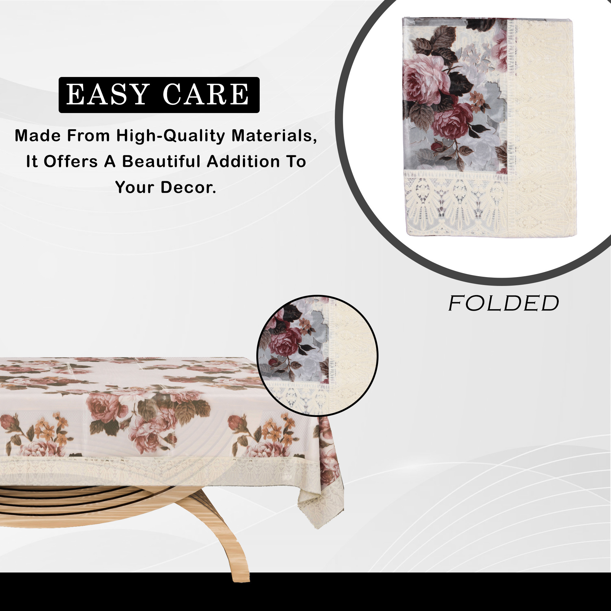 Kuber Industries Center Table Cover  40x60 Inch  PVC Table Cloth  Decorative Table Cover  Tea Table Cover  4 Seater Kitchen Table Cloth  Brown Flower Cream Lace  Transparent