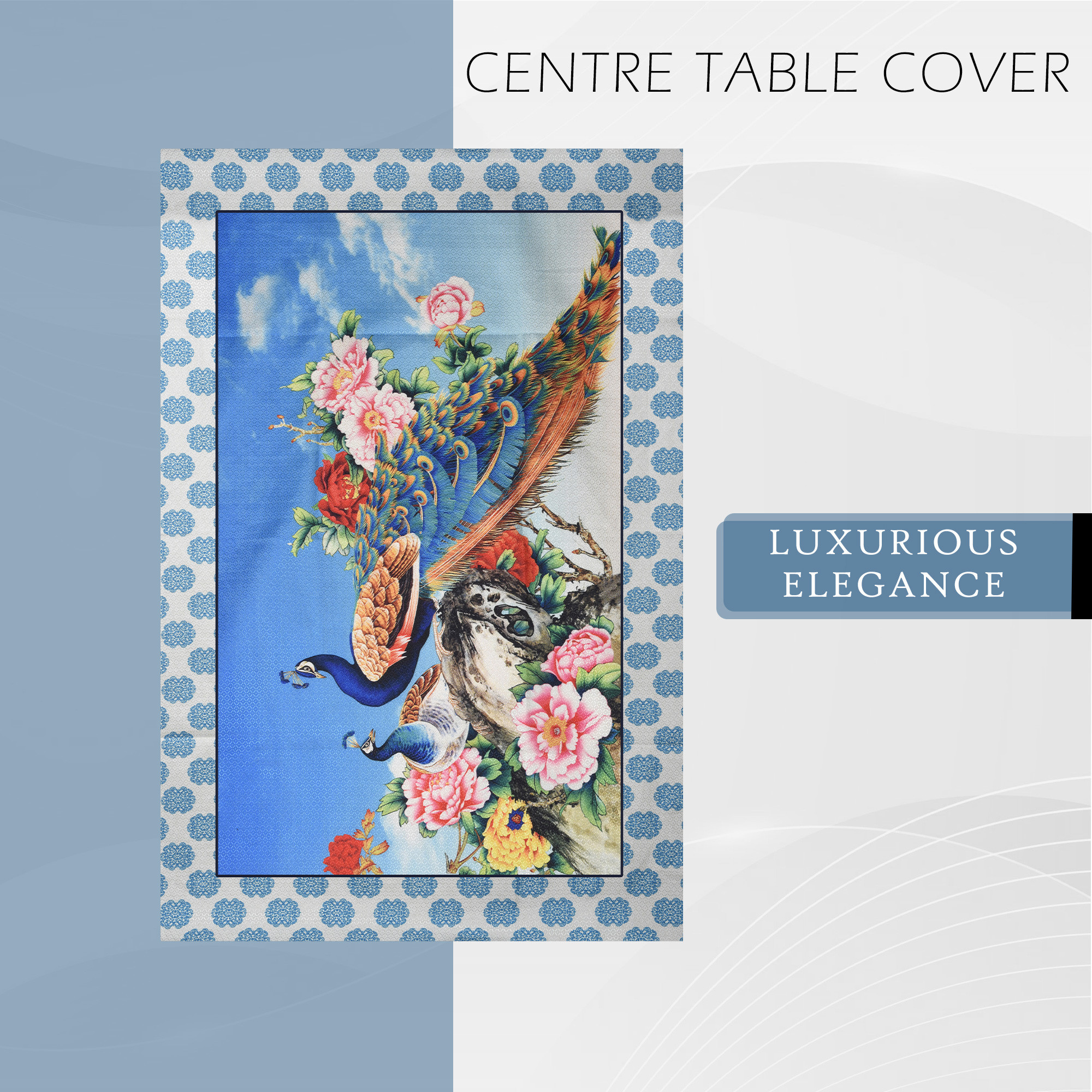 Kuber Industries Center Table Cover  40x60 Inch  Tabletop Cover  Decorative Table Cover  4 Seater Kitchen Table Cloth  Cotton Table Cloth  Tea Table Cover  Mor Print  Blue