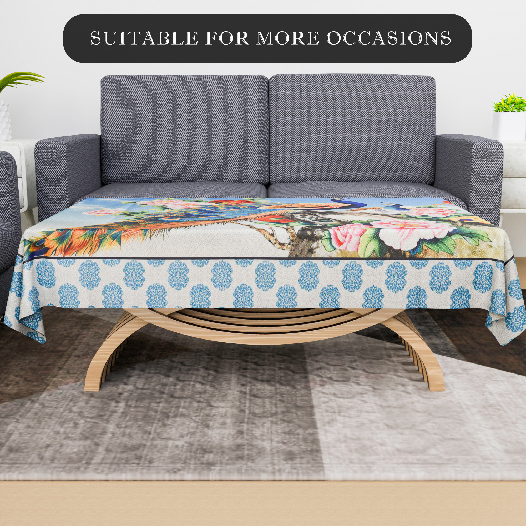 Kuber Industries Center Table Cover  40x60 Inch  Tabletop Cover  Decorative Table Cover  4 Seater Kitchen Table Cloth  Cotton Table Cloth  Tea Table Cover  Mor Print  Blue