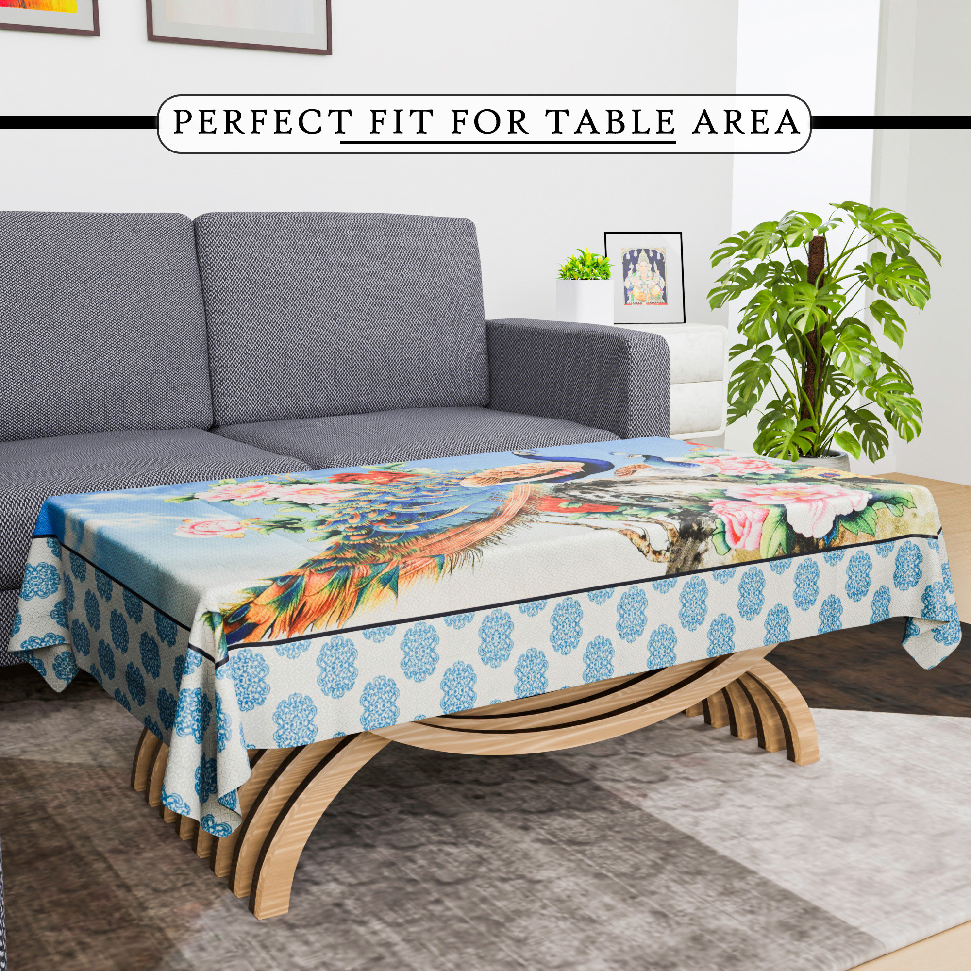 Kuber Industries Center Table Cover  40x60 Inch  Tabletop Cover  Decorative Table Cover  4 Seater Kitchen Table Cloth  Cotton Table Cloth  Tea Table Cover  Mor Print  Blue