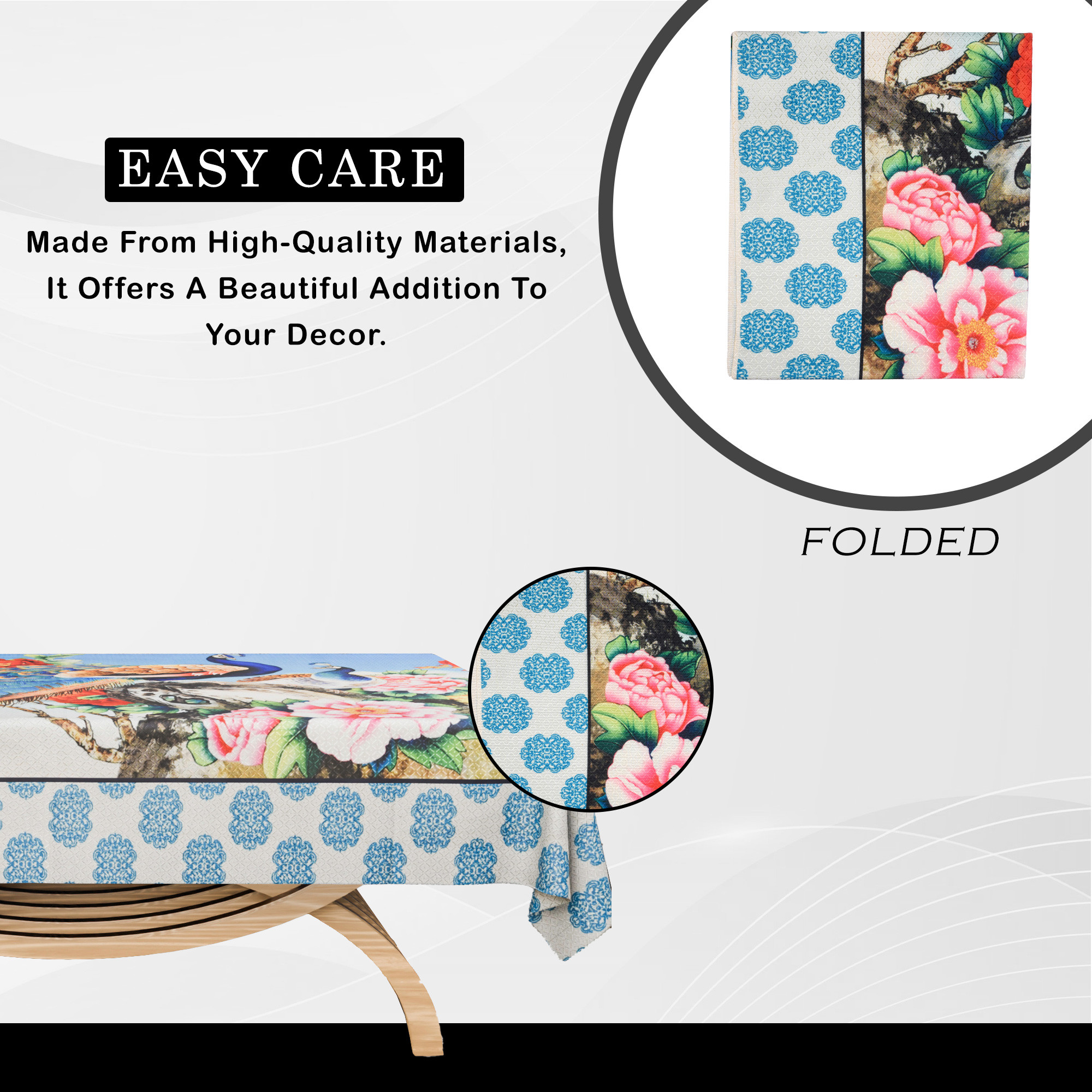 Kuber Industries Center Table Cover  40x60 Inch  Tabletop Cover  Decorative Table Cover  4 Seater Kitchen Table Cloth  Cotton Table Cloth  Tea Table Cover  Mor Print  Blue