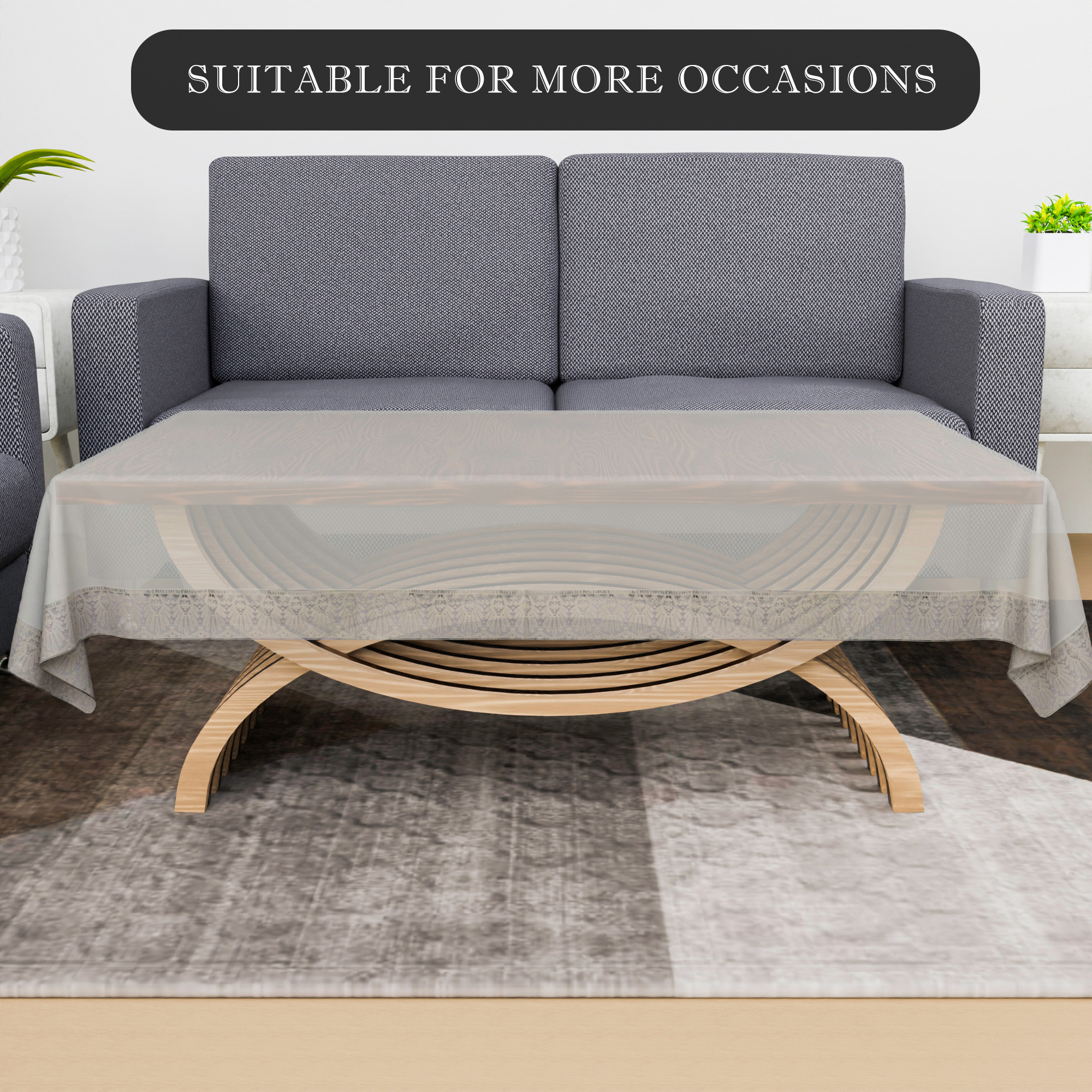 Kuber Industries Center Table Cover  40x60 Inch  Tabletop Cover  PVC Table Cloth  4 Seater Kitchen Table Cloth  Decorative Table Cover  Tea Table Cover  Cream Chodi Lace  Transparent