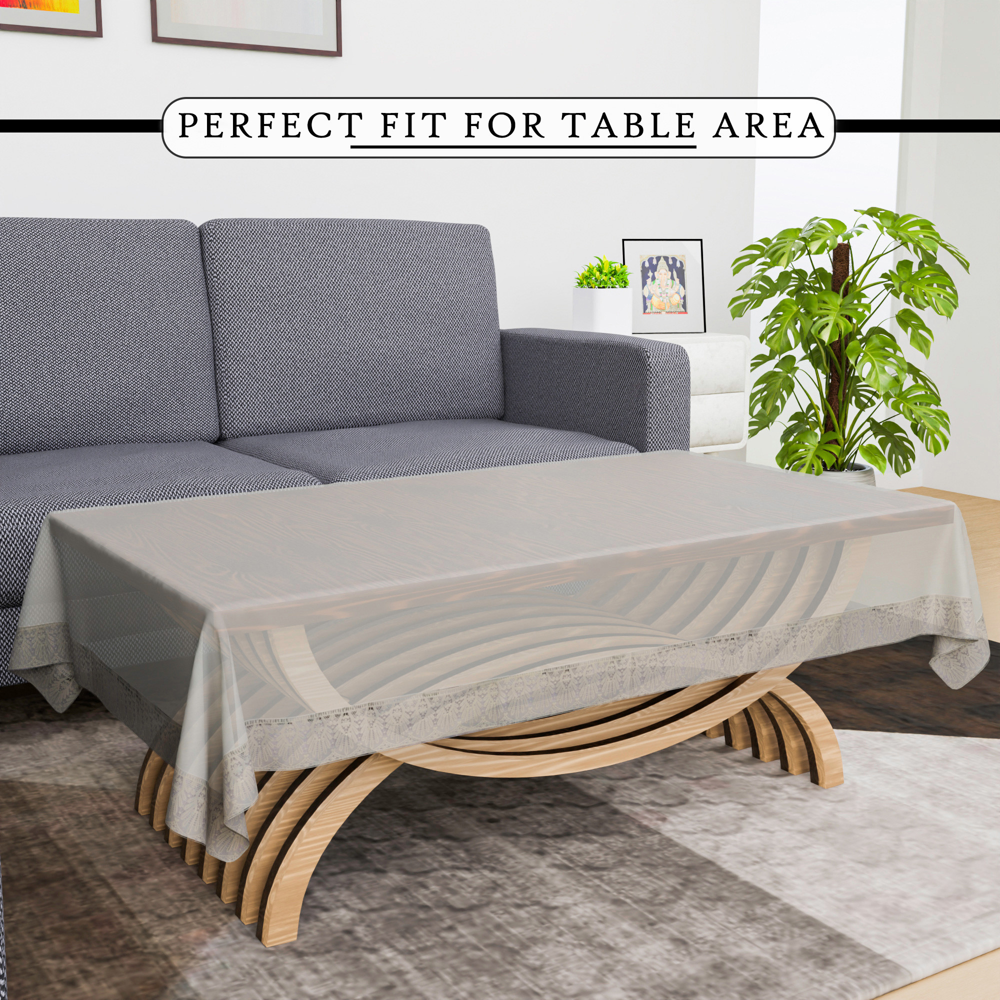 Kuber Industries Center Table Cover  40x60 Inch  Tabletop Cover  PVC Table Cloth  4 Seater Kitchen Table Cloth  Decorative Table Cover  Tea Table Cover  Cream Chodi Lace  Transparent