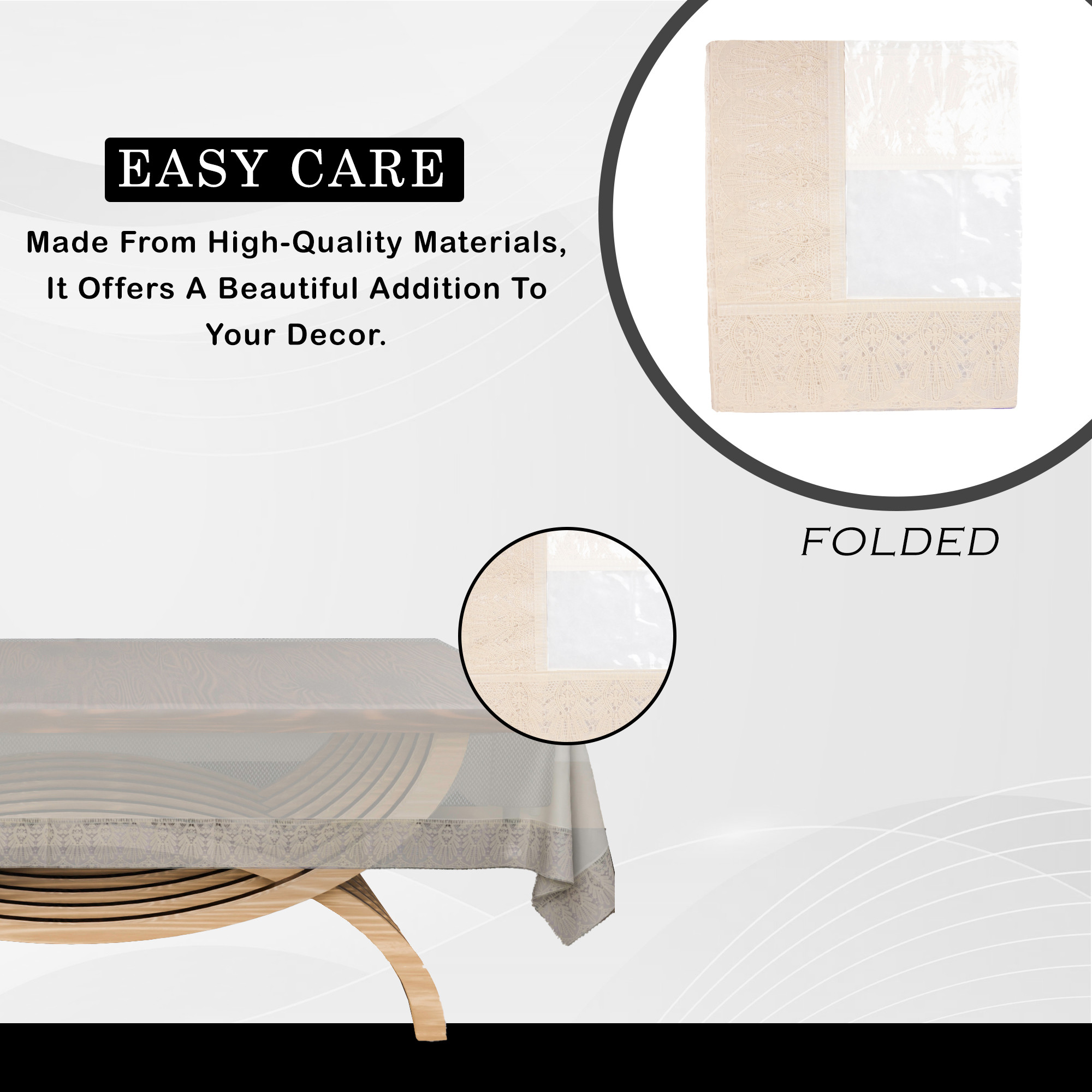 Kuber Industries Center Table Cover  40x60 Inch  Tabletop Cover  PVC Table Cloth  4 Seater Kitchen Table Cloth  Decorative Table Cover  Tea Table Cover  Cream Chodi Lace  Transparent