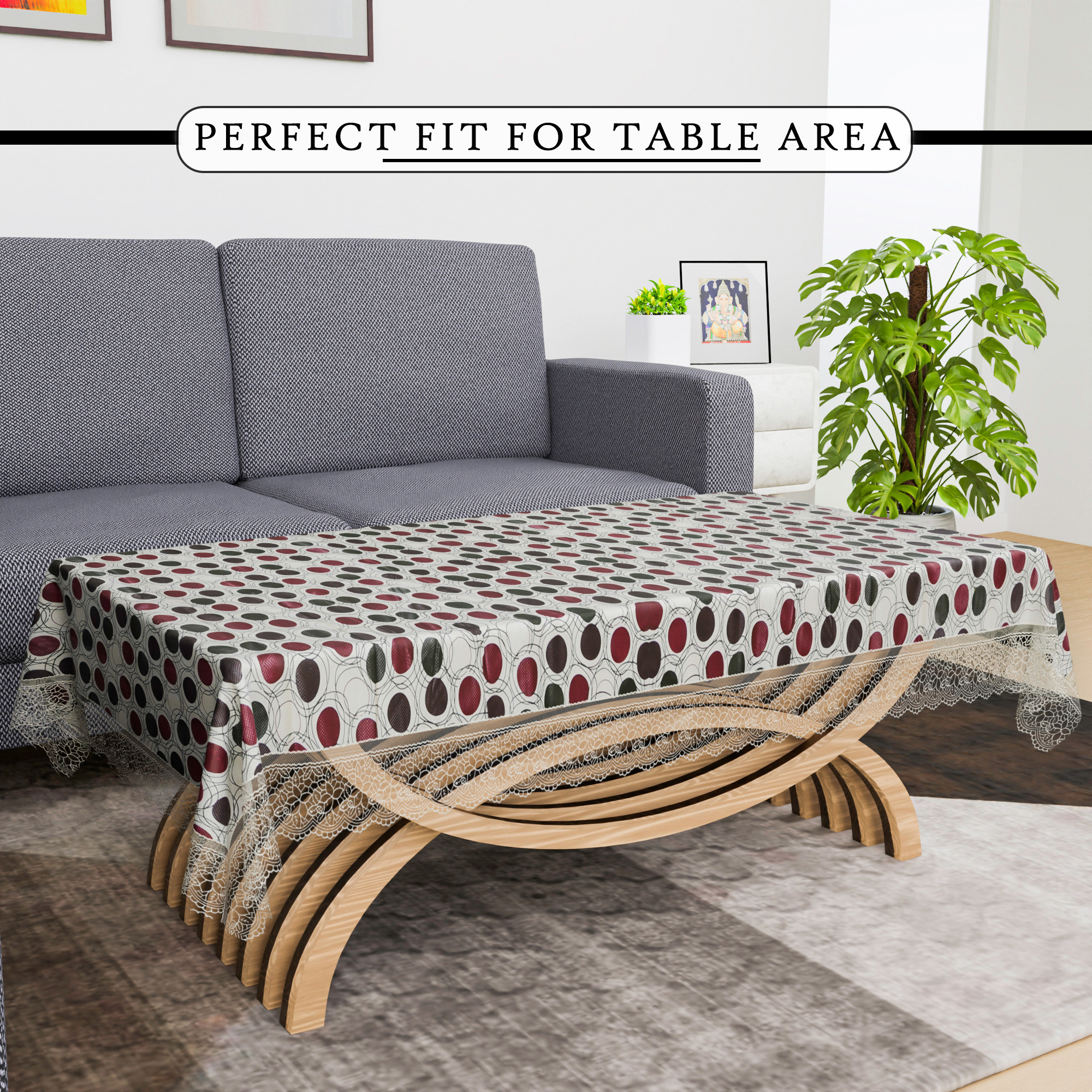 Kuber Industries Center Table Cover  40x60 Inch  Tabletop Cover  PVC Table Cloth  Decorative Table Cover  Tea Table Cover  4 Seater Kitchen Table Cloth  Dot Design  Multicolor