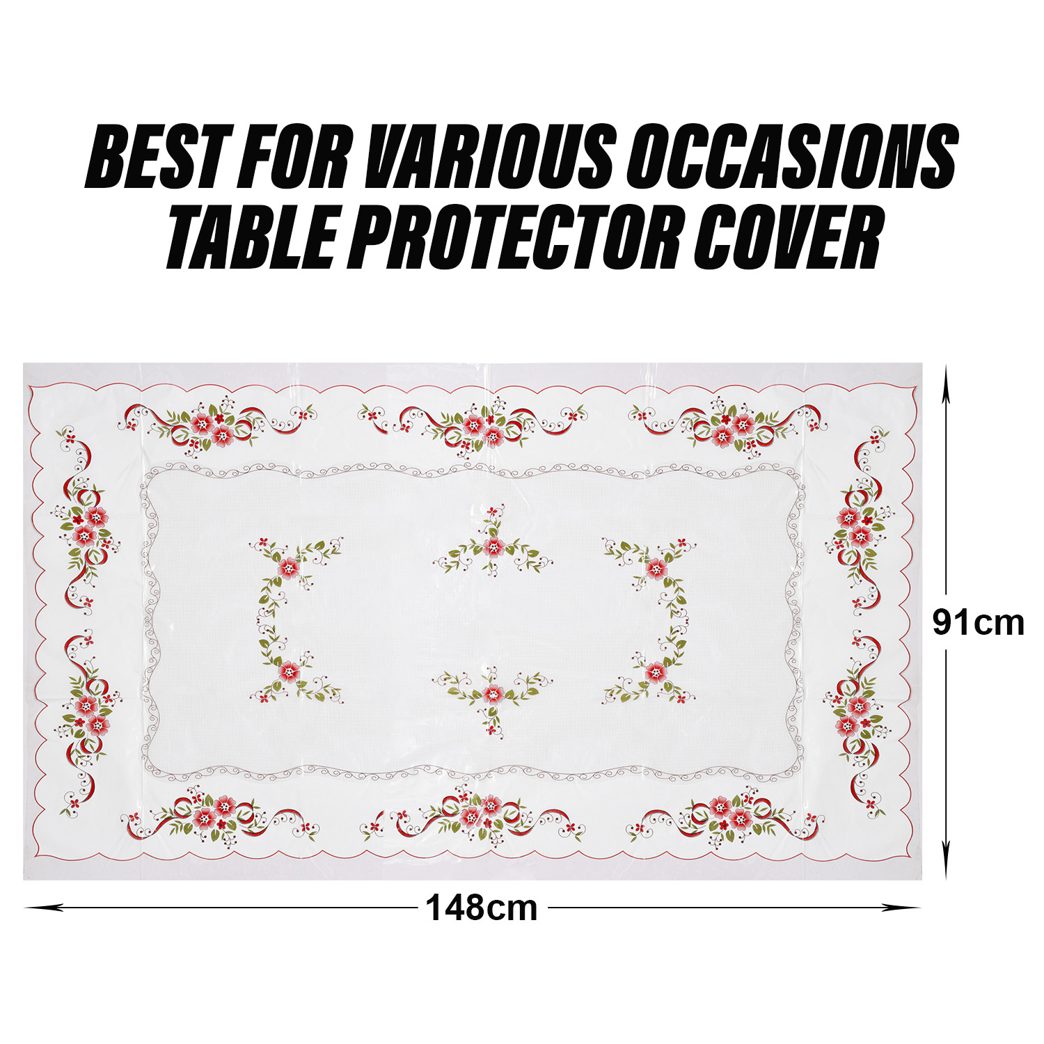 Kuber Industries Center Table Cover | Alloy PVC Flower Center Table Cover | Luxurious Table Protector for Everyday Use | 40x60 Inch | White & Red