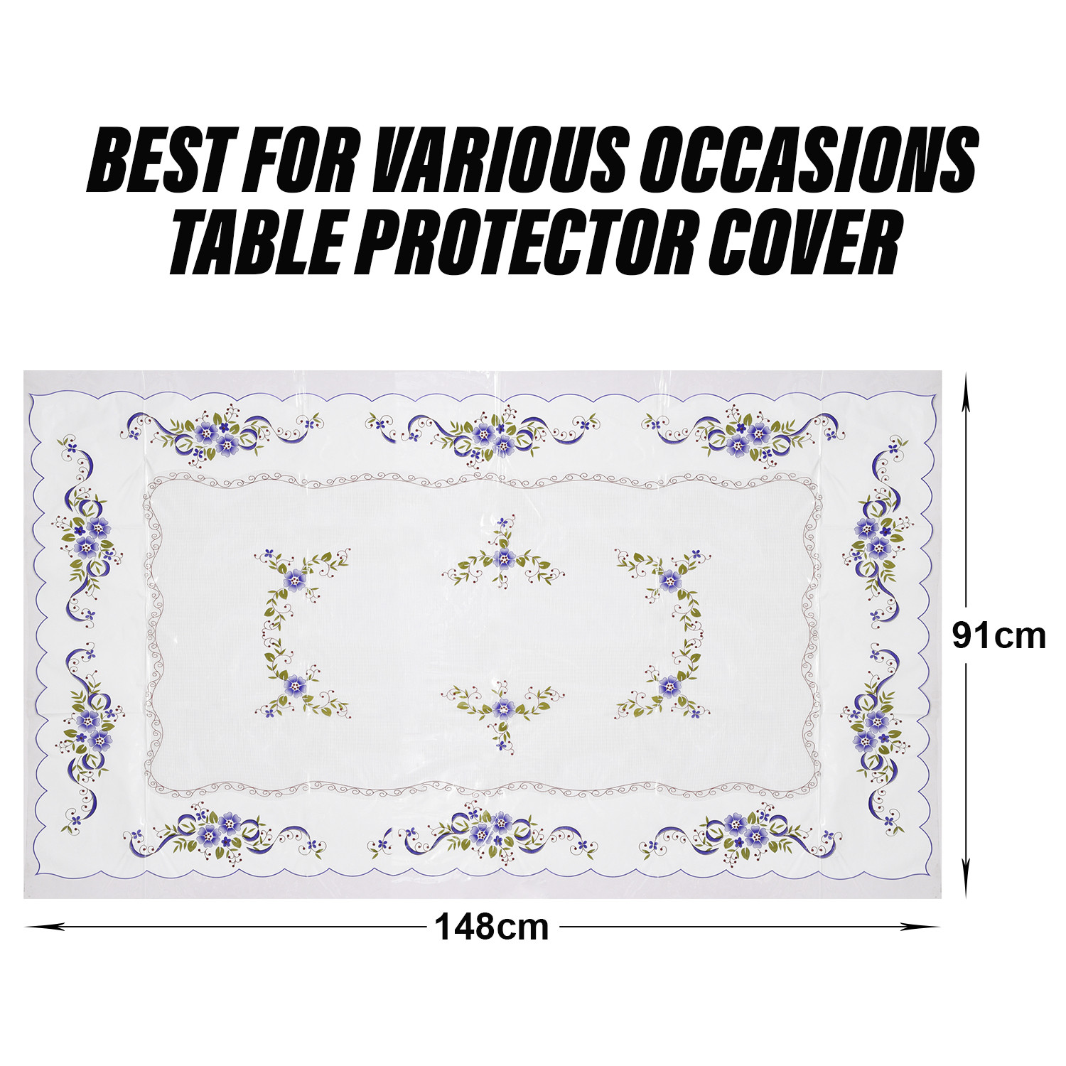 Kuber Industries Center Table Cover | Alloy PVC Flower Center Table Cover | Luxurious Table Protector for Everyday Use | 40x60 Inch | White & Blue