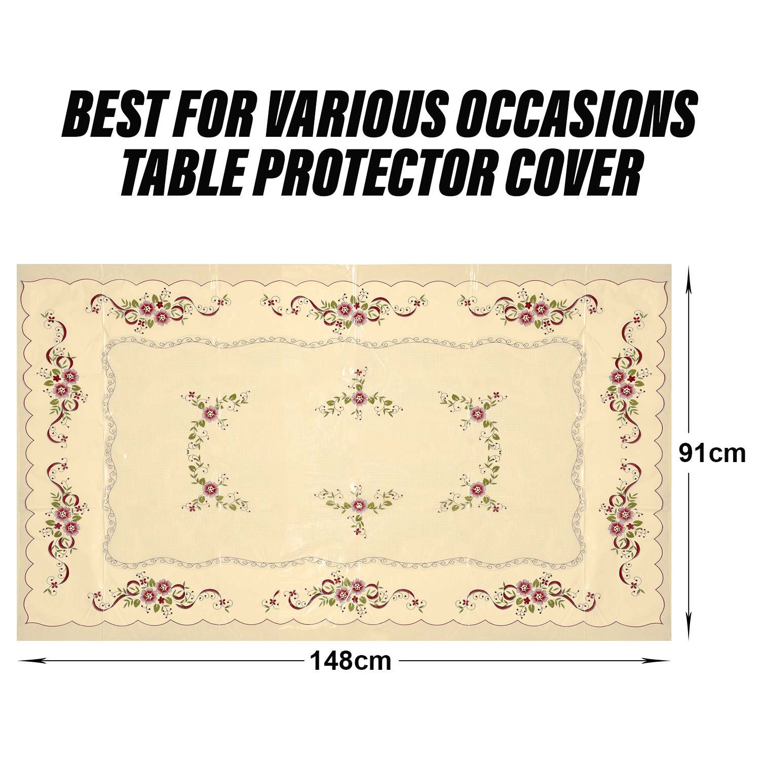 Kuber Industries Center Table Cover | Alloy PVC Flower Center Table Cover | Luxurious Table Protector for Everyday Use | 40x60 Inch | Cream