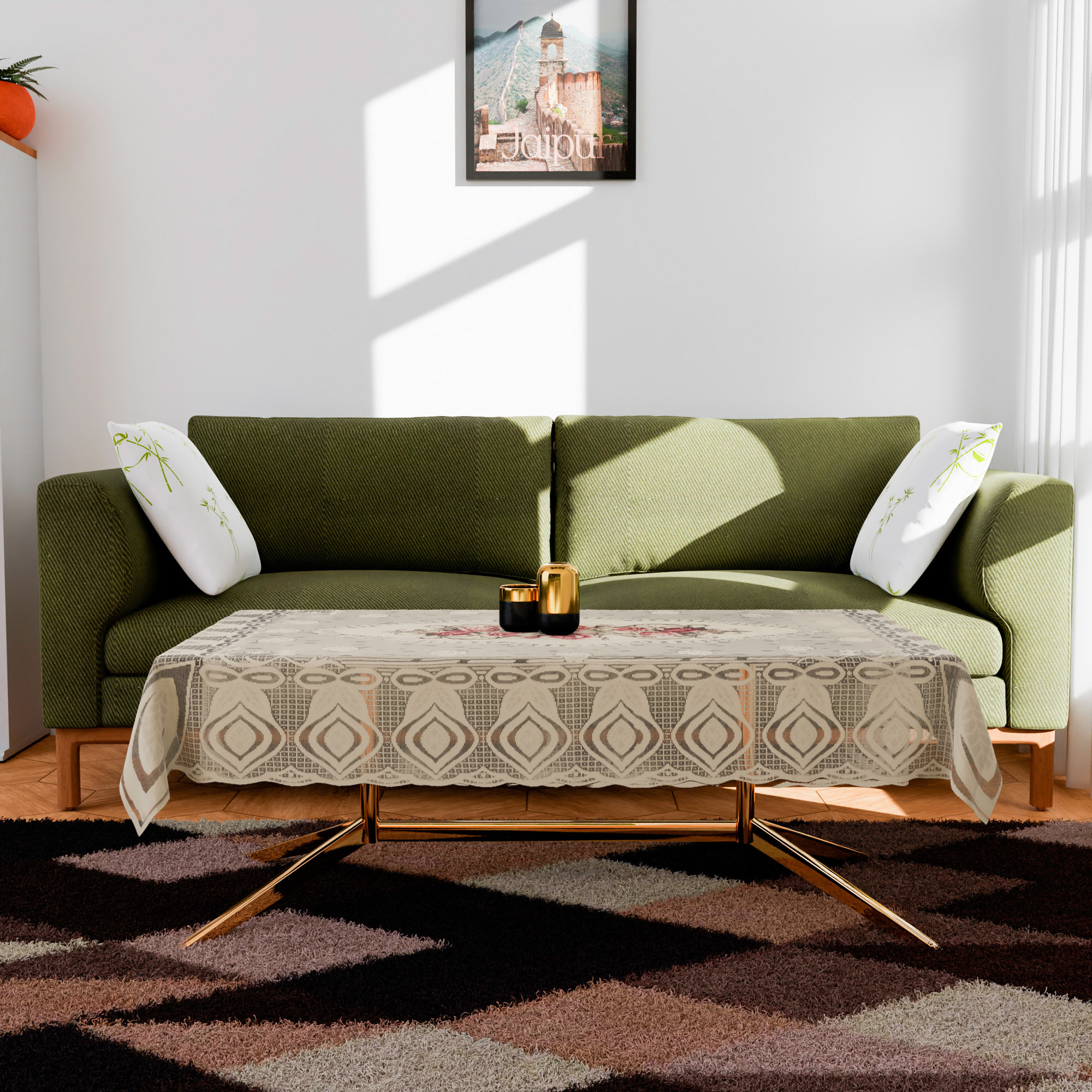 Kuber Industries Center Table Cover  Cotton Table Cloth Cover  4-Seater Table Cloth  Glory Table Cover  Table Protector  Table Cover for Center Table  40x60 Inch  CTC  Cream  Pink