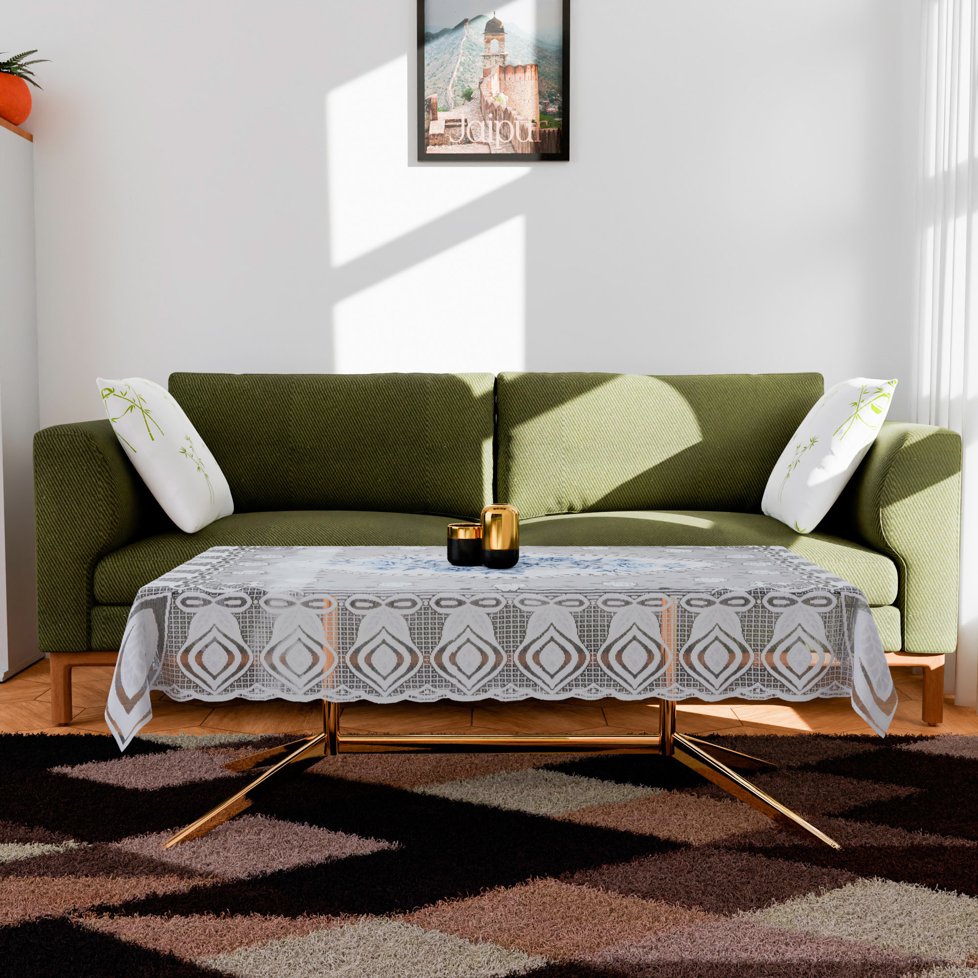 Kuber Industries Center Table Cover  Cotton Table Cloth Cover  4-Seater Table Cloth  Glory Table Cover  Table Protector  Table Cover for Center Table  40x60 Inch  CTC  White  Blue