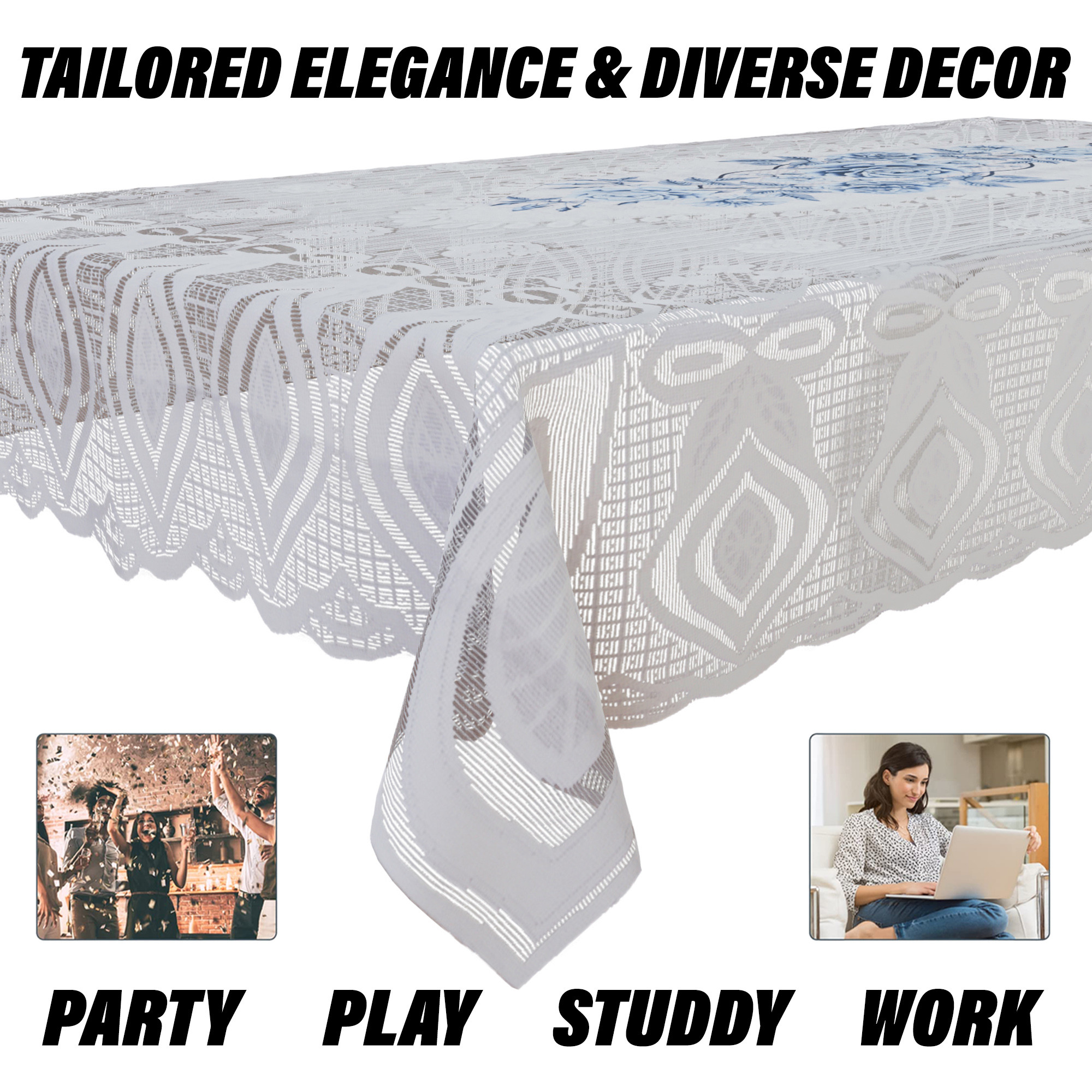 Kuber Industries Center Table Cover  Cotton Table Cloth Cover  4-Seater Table Cloth  Glory Table Cover  Table Protector  Table Cover for Center Table  40x60 Inch  CTC  White  Blue