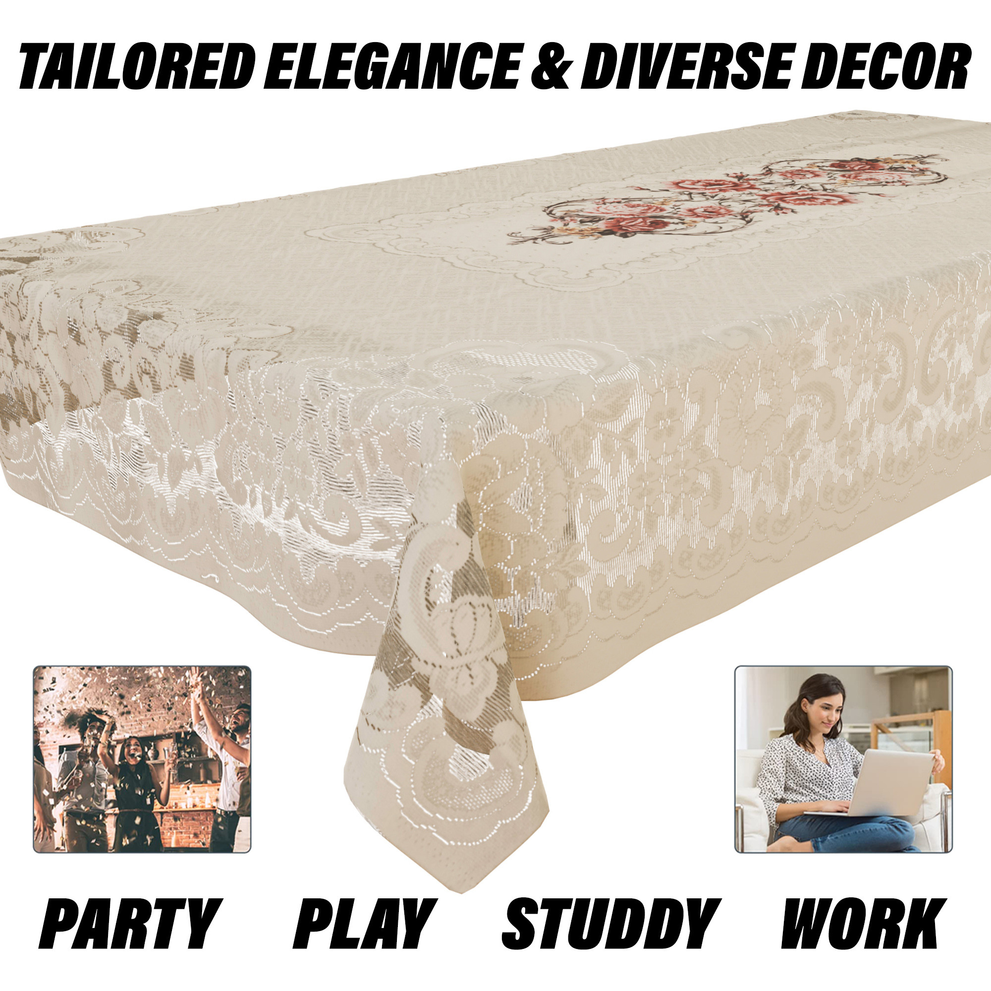 Kuber Industries Center Table Cover  Cotton Table Cloth Cover  4-Seater Table Cloth  Glory Table Cover  Table Protector  Table Cover for Center Table  40x60 Inch  CTC  Cream  Brown