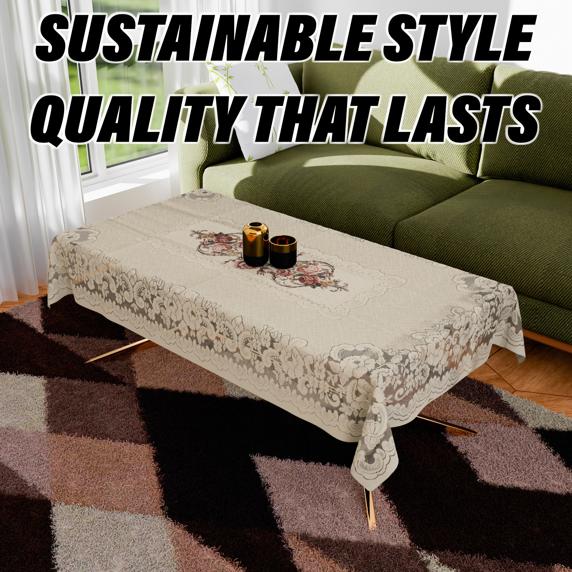 Kuber Industries Center Table Cover  Cotton Table Cloth Cover  4-Seater Table Cloth  Glory Table Cover  Table Protector  Table Cover for Center Table  40x60 Inch  CTC  Cream  Brown