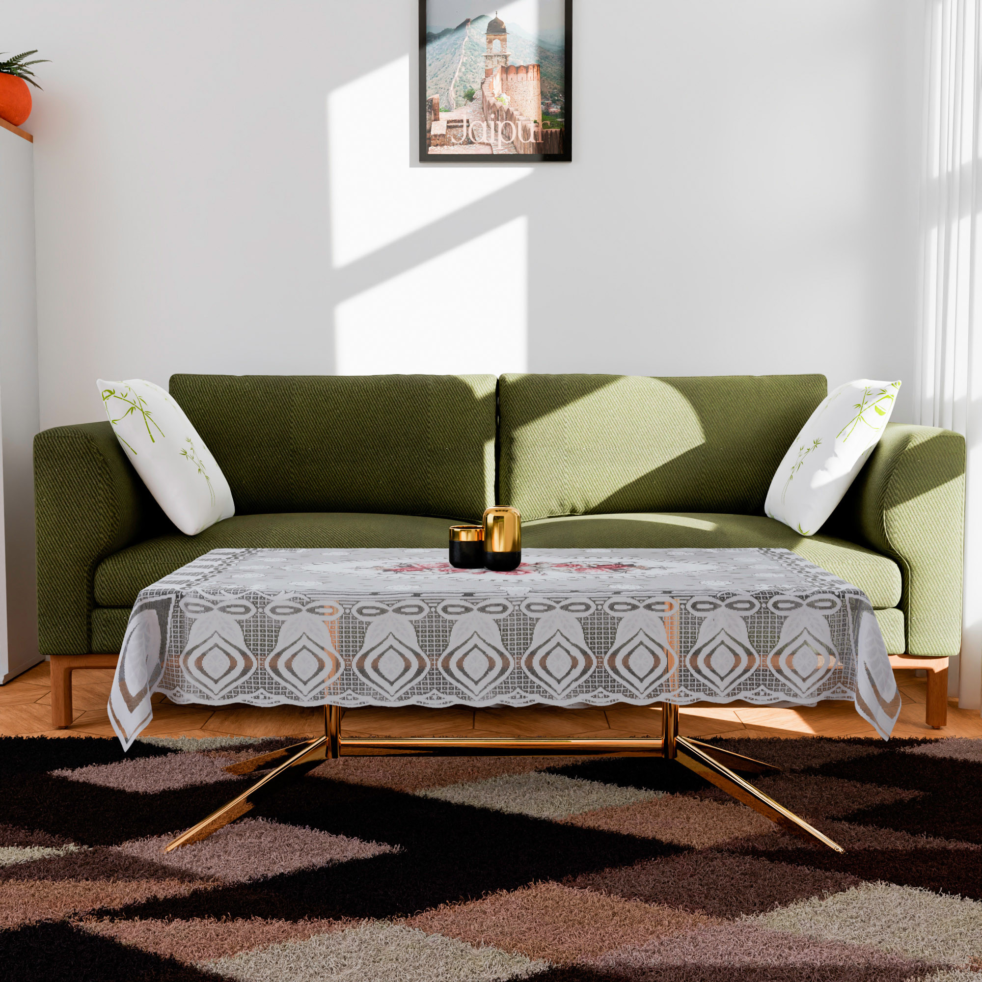 Kuber Industries Center Table Cover  Cotton Table Cloth Cover  4-Seater Table Cloth  Glory Table Cover  Table Protector  Table Cover for Center Table  40x60 Inch  CTC  White  Pink