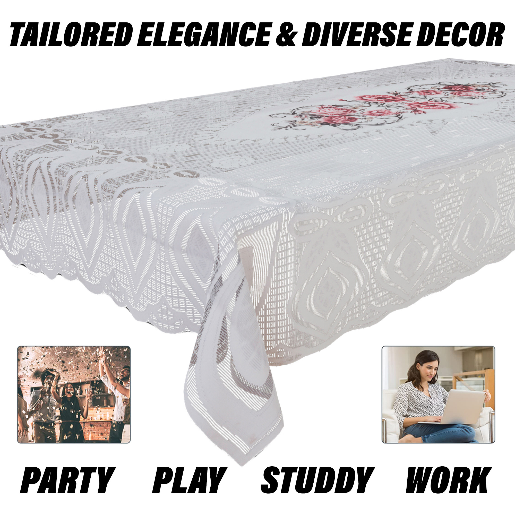 Kuber Industries Center Table Cover  Cotton Table Cloth Cover  4-Seater Table Cloth  Glory Table Cover  Table Protector  Table Cover for Center Table  40x60 Inch  CTC  White  Pink