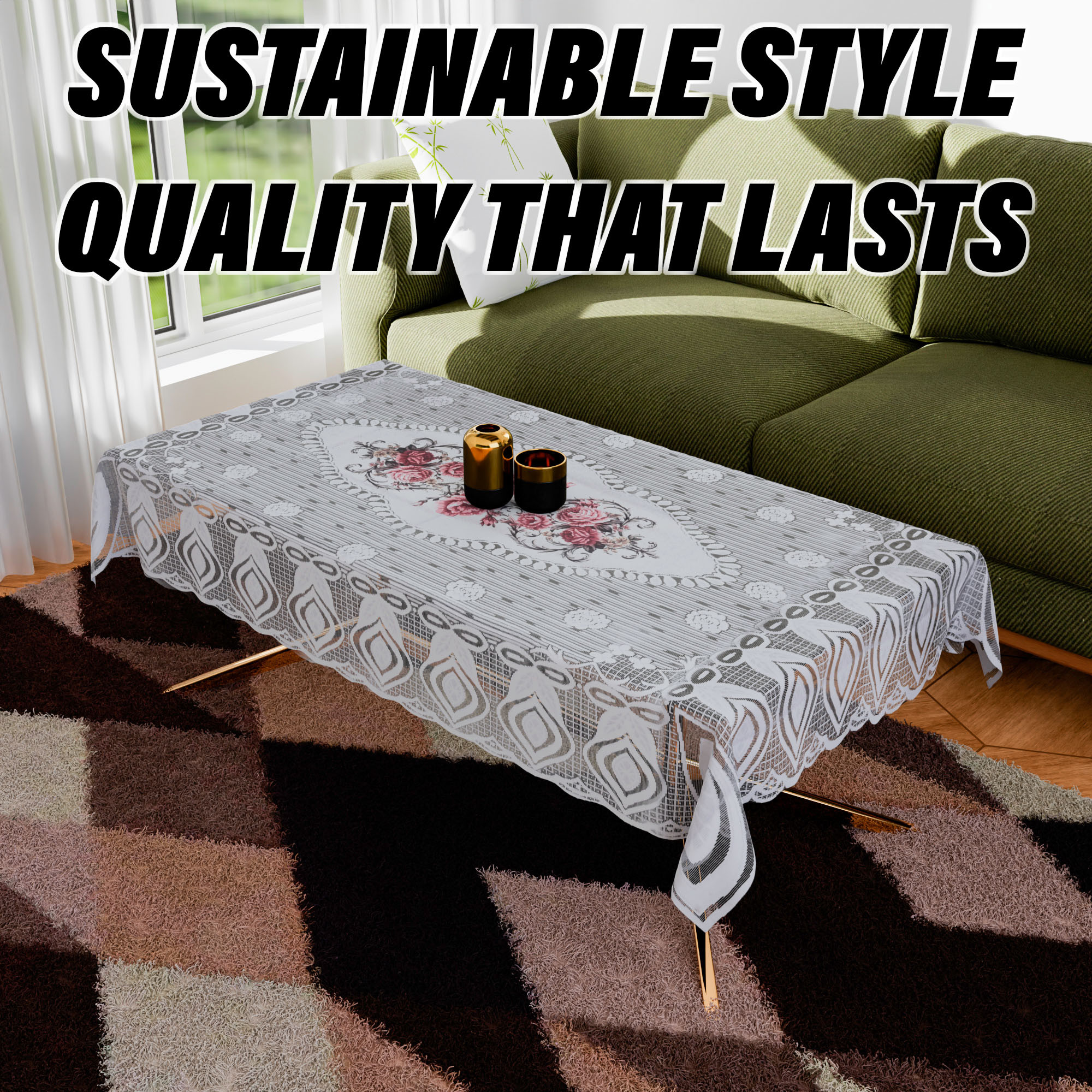 Kuber Industries Center Table Cover  Cotton Table Cloth Cover  4-Seater Table Cloth  Glory Table Cover  Table Protector  Table Cover for Center Table  40x60 Inch  CTC  White  Pink